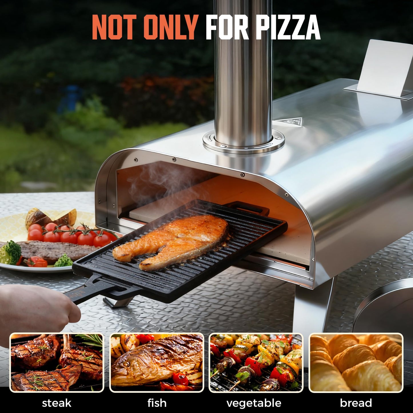 BIG HORN OUTDOORS 12" Dual Fuel Pizza Oven – Electric & Wood Pellet, Indoor & Outdoor High-Temp Pizza Maker (1000°F) with Pizza Stone for Wood-Fired Flavor