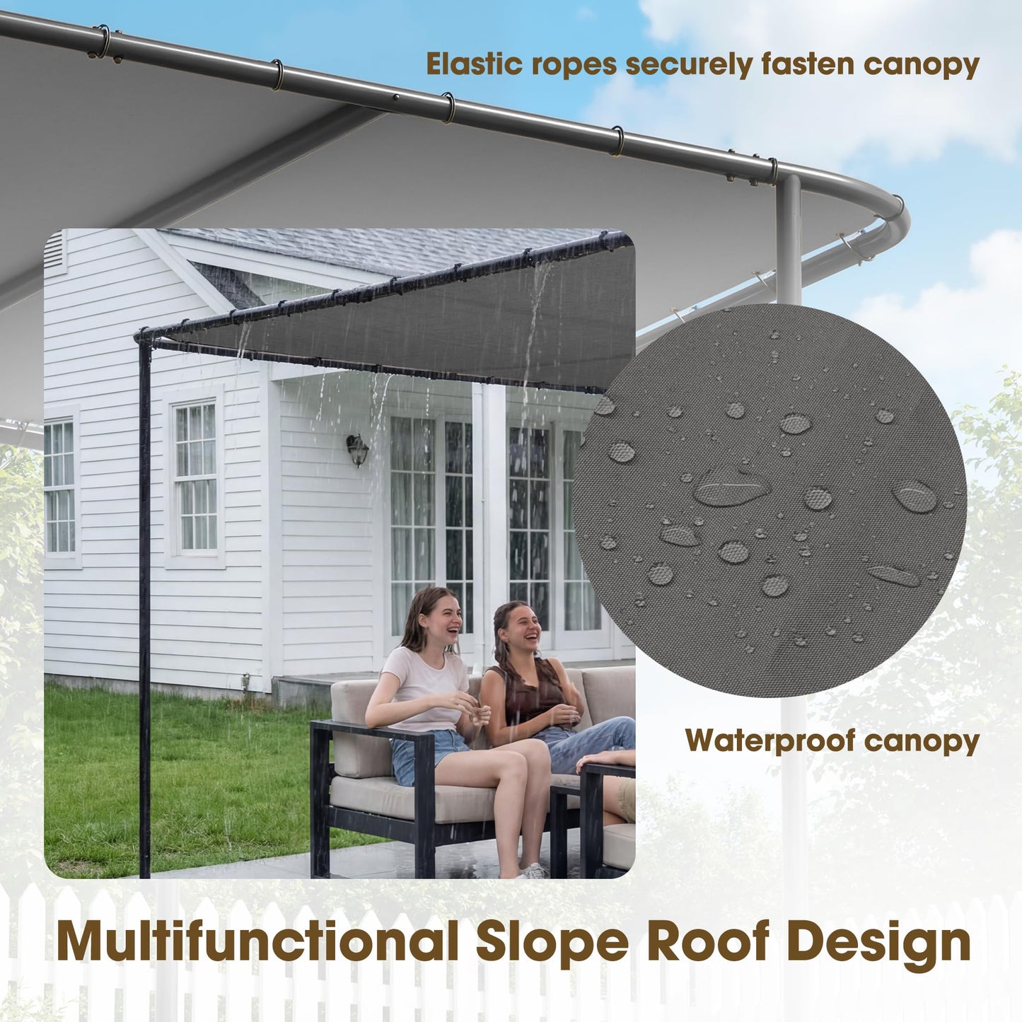 TOBYUL 12'x10' Lean to Gazebo Pergola with 3 Types Ground Nails and Weatherproof Canopy, Large Wall-Mounted Galvanized Steel Frame Shelter, Outdoor Sloped Roof Awning for Patio, Deck, Backyard (Gray)