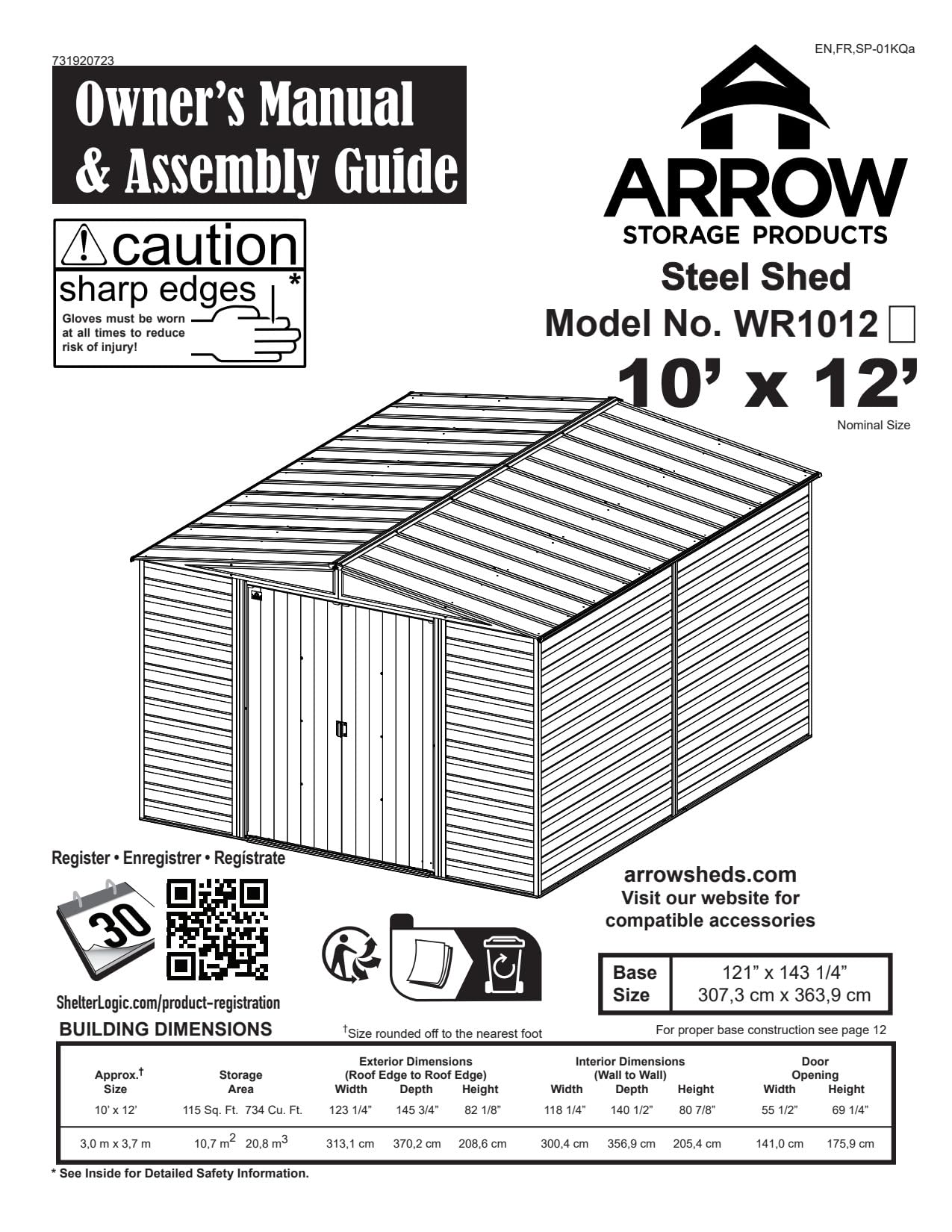 Arrow WR1012 Woodridge EG Steel Storage Shed, 10 by 12-Feet