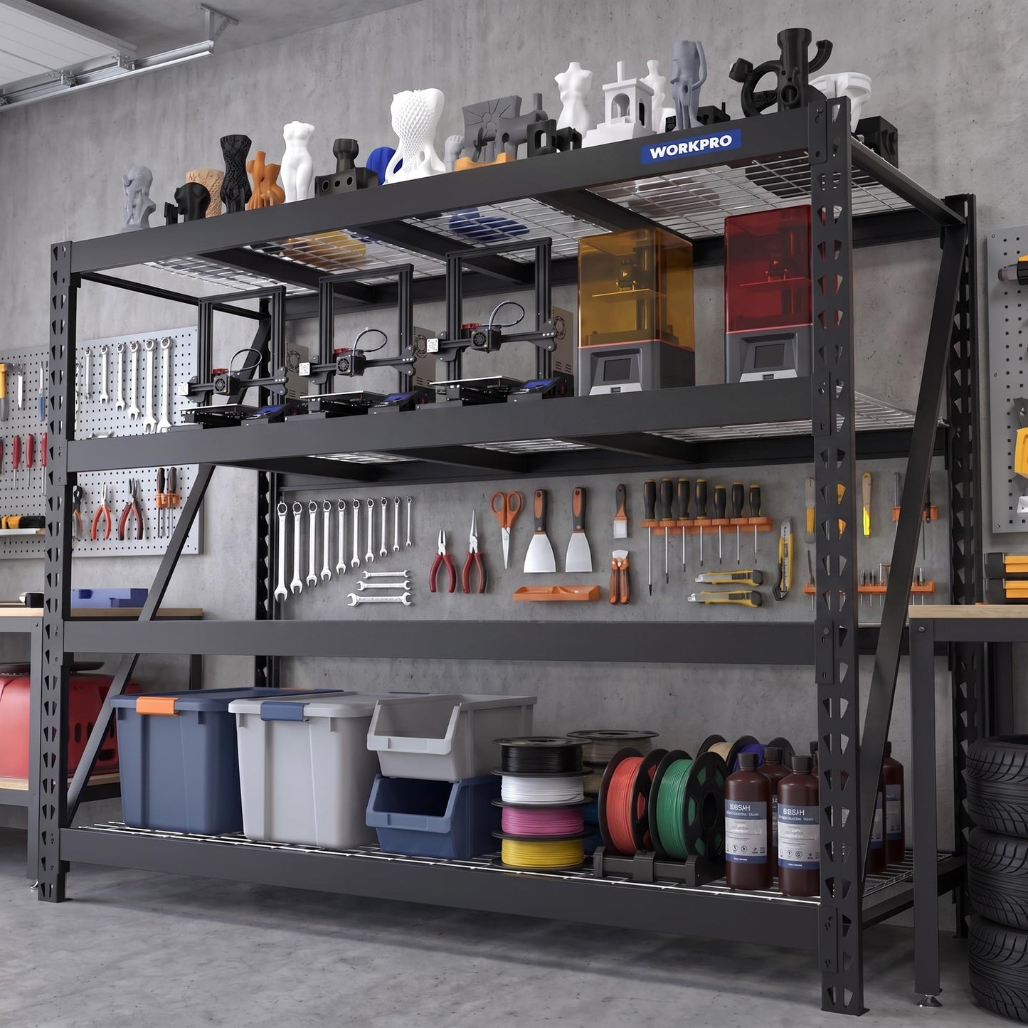 WORKPRO Heavy Duty Metal Garage Shelving, 68"W x 24"D x 65"H, 7200 LBS Load