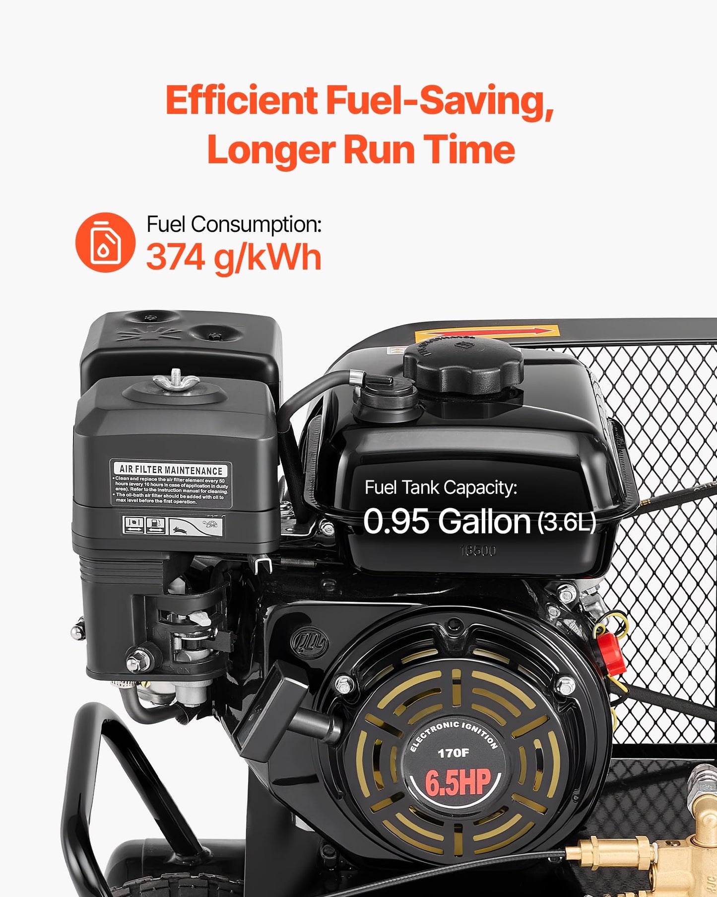 VEVOR 9 Gallon Twin-Tank Gas Powered Air Compressor, 6.5HP 9CFM Gas Driven Air Compressor Tank on Wheels, Max 115PSI Piston Pump Air-Compressed System for Tire Inflation, Auto Repairs, Spray Painting