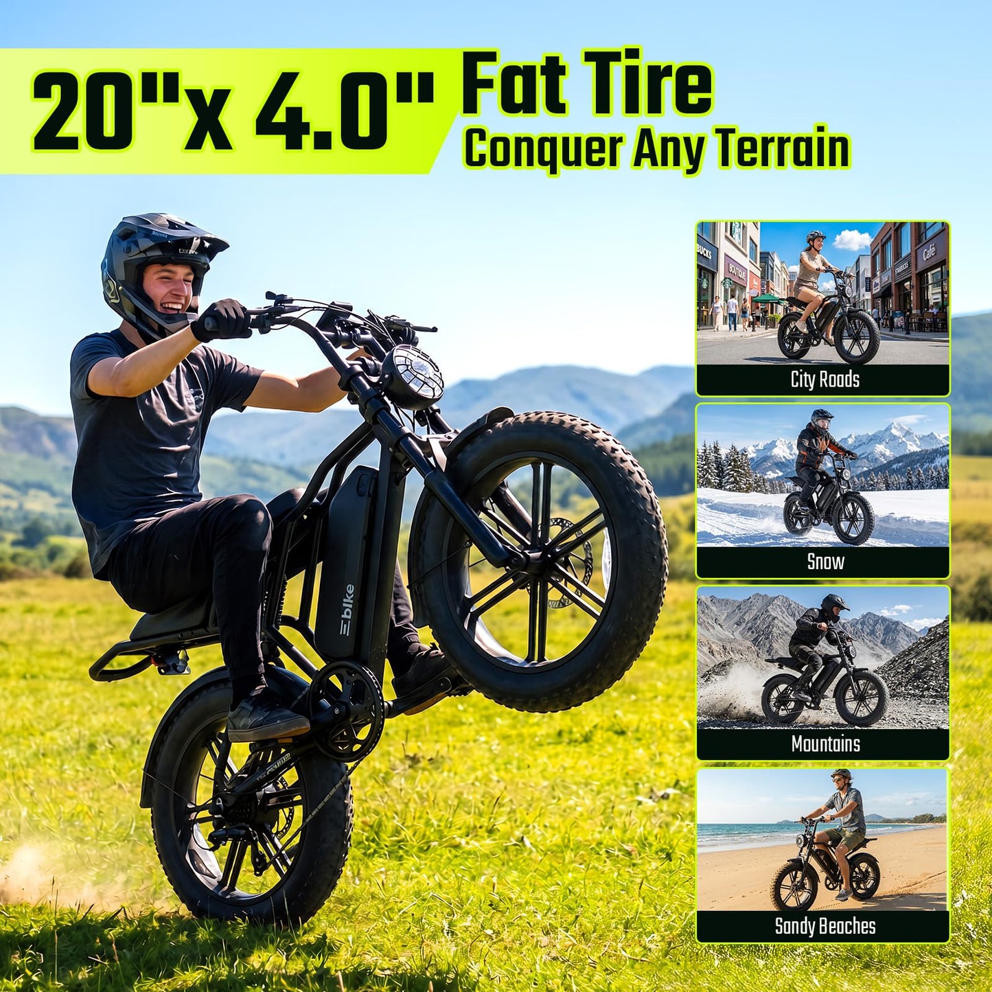 TS TST GRP LLC Electric Bike for Adults, Peak 1500W Motor Retro Ebike, Range 65Miles, 48V 15Ah Removable Battery, 20"x4" Fat Tires, Full Suspension, Off-Road E Bike for City Commuting
