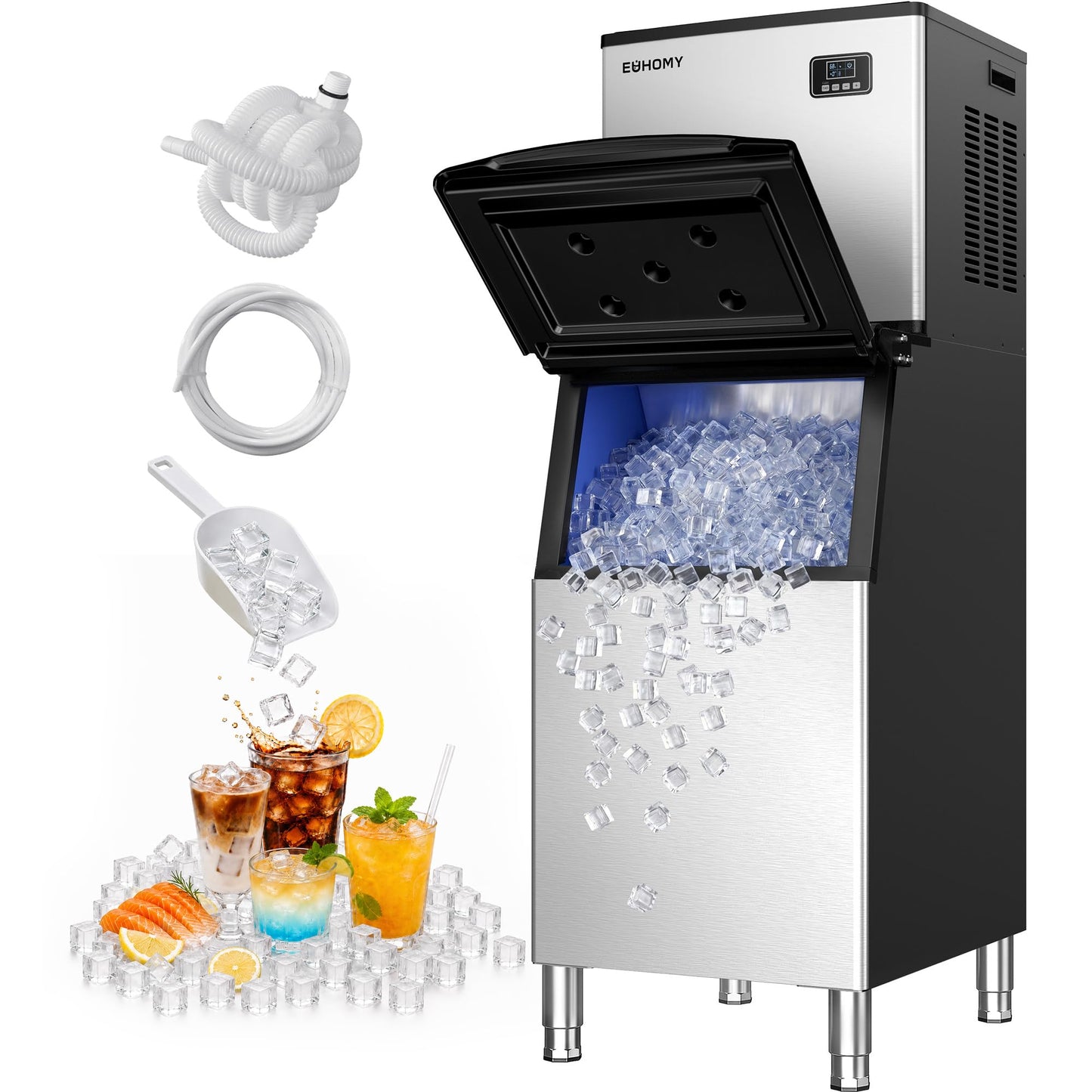 EUHOMY Commercial Ice Maker Machine 400Lbs/24H,ETL Approval, Industrial Ice Machine, 250Lbs Storage, Ice Ready in 11-20min, Stainless Steel Ice Maker for Bar/Cafe/Restaurant/Business