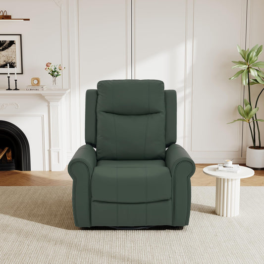 Merax 270°Swivel Rocker Recliner Chair, PU Leather Manual Recliner with Massage and Heating, Dual Reclining Positions and Side Pocket and for Living Room, Bedroom, or Nursery, Green