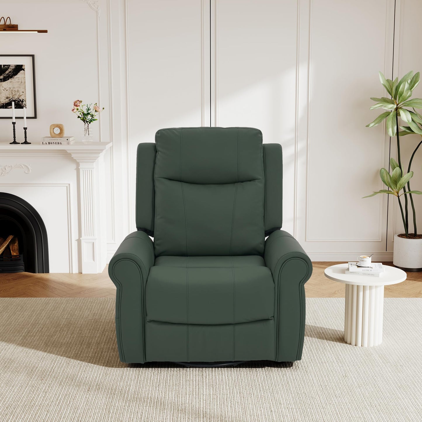 Christopher Knight Home Hayezi 270° Swivel Rocker Recliner, Massage and Heating Chair, PU Leather Living Room Manual Recliner with Dual Reclining Positions & Side Pocket, for Nursery Bedroom, Green