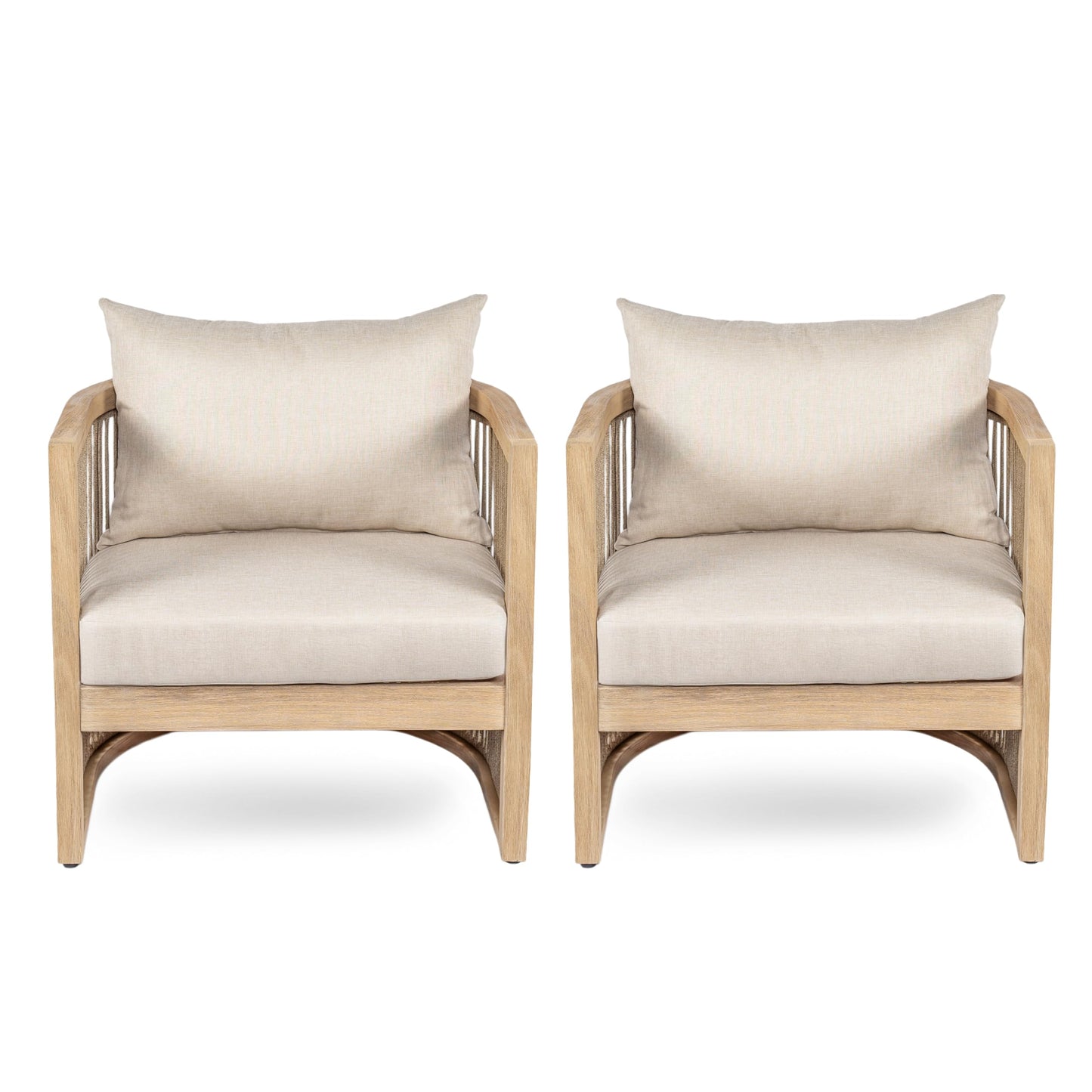 Christopher Knight Home Delbert Acacia Wood 4 Piece Patio Furniture Set, Wooden Patio Conversation Set with Club Chair+Coffee Table, 4-Seater Outdoor Loveseat Sofa Chair and Table Set, Natural+Beige