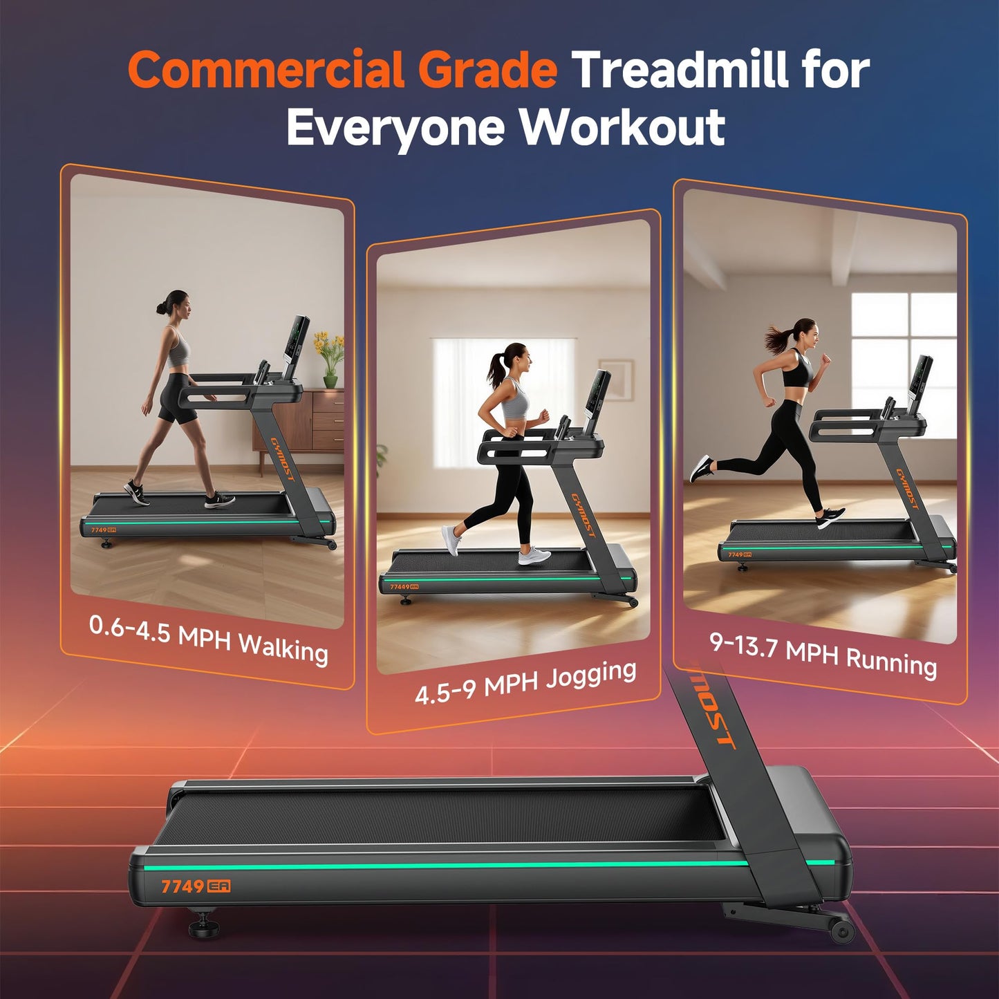 GYMOST Treadmills for Home with Incline 15%, Treadmill for Walking Running with 3.5 HP Quiet Brushless Motor, LED Display, 450 LBS Weight Capacity