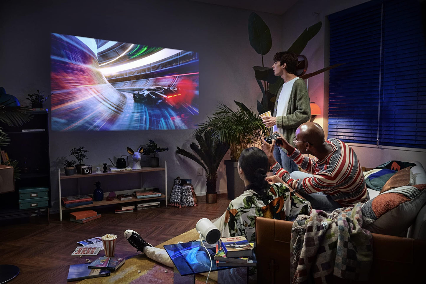 SAMSUNG 30" - 100" The Freestyle FHD HDR Smart Portable Projector for Indoor and Outdoor Home Theater, Big Screen Experience with Premium 360 Sound w/ Alexa Built-In (SP-LSP3BLAXZA)
