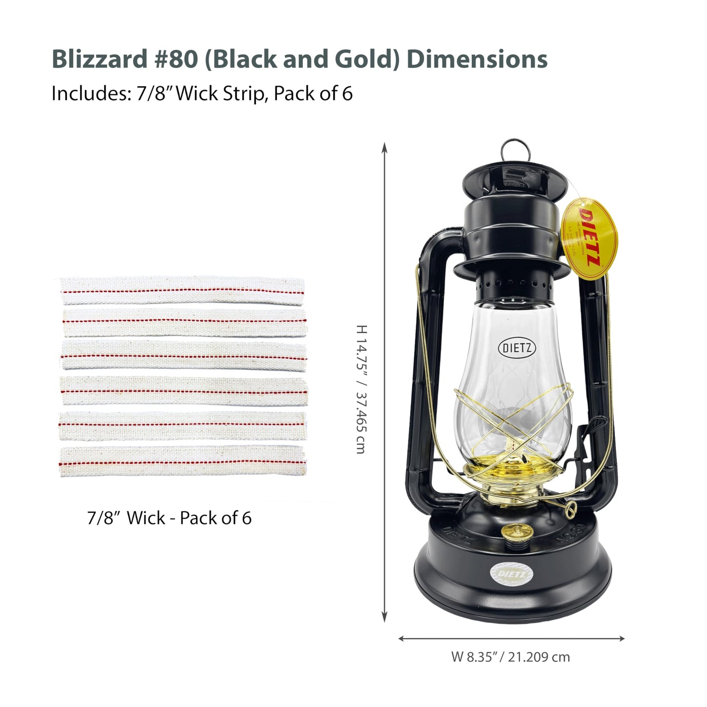 LIGHT OF MINE Blizzard Oil Lantern - Dietz #80, Borosilicate Glass, Black with Gold Trim