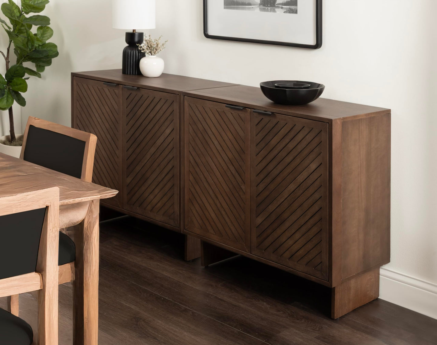 Kate and Laurel Mezzeta Modern Two-Door Chevron Slatted Wood Floor Storage Cabinet, 30 x 15 x 30, Natural Wood, Transitional Living Room TV Stand for Sideboard Buffet Cabinet or Bar Storage Buffet