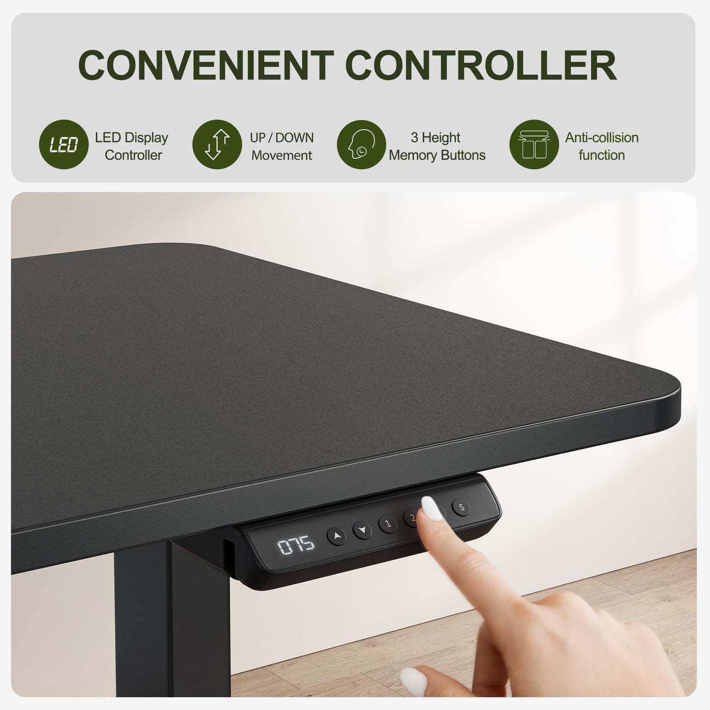 BANTI L-Shaped Standing Desk - 63 x 55 Inch Adjustable Corner Standing Desk with Charging Station - L Shape Sit Stand Table with Memory Controller, Splice Board for Home Office, Black