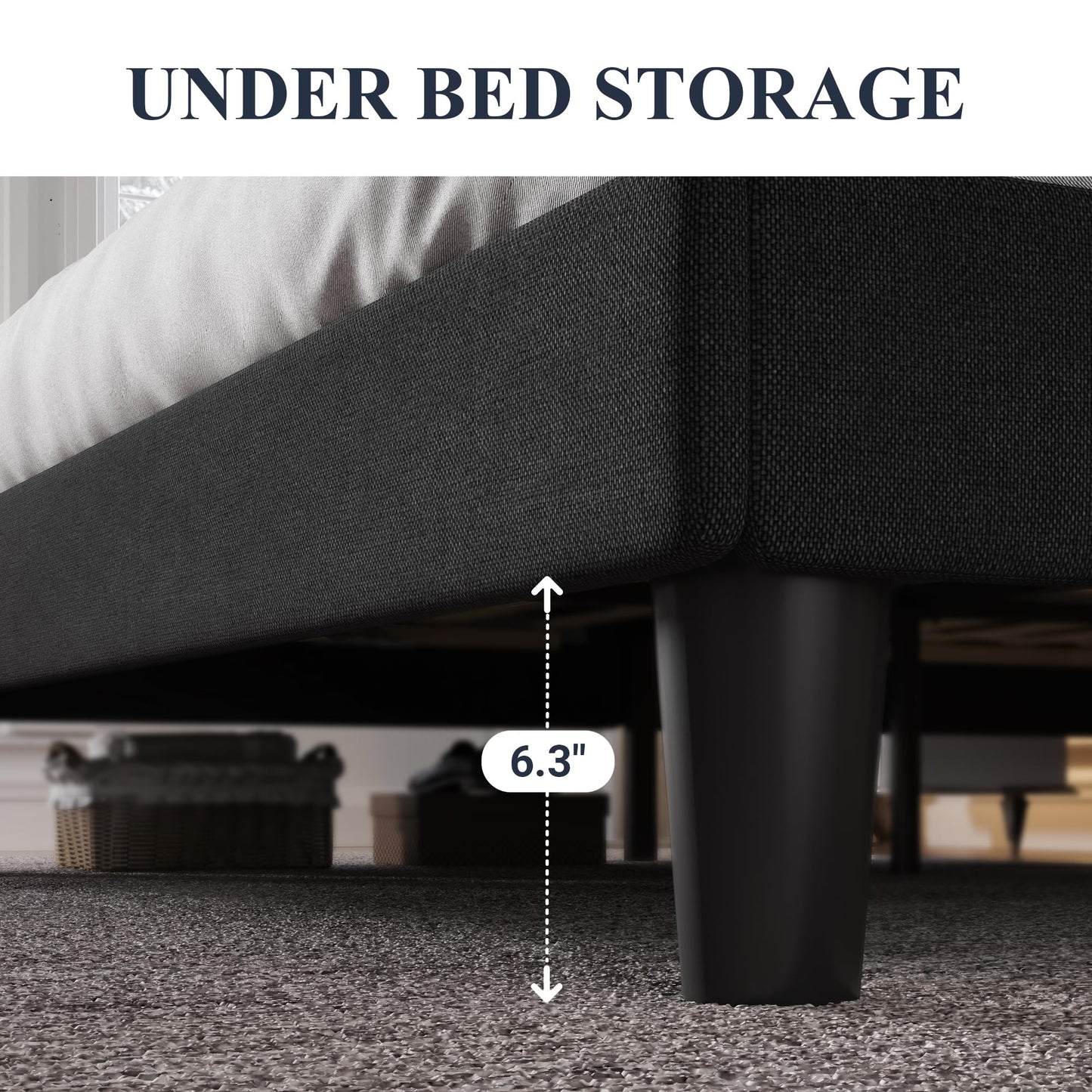 Allewie King Size Bed Frame with Button Tufted Wingback Headboard, Modern Upholstered Bed Frame with Solid Wooden Slats Support - No Box Spring Needed, Easy Assembly, Black