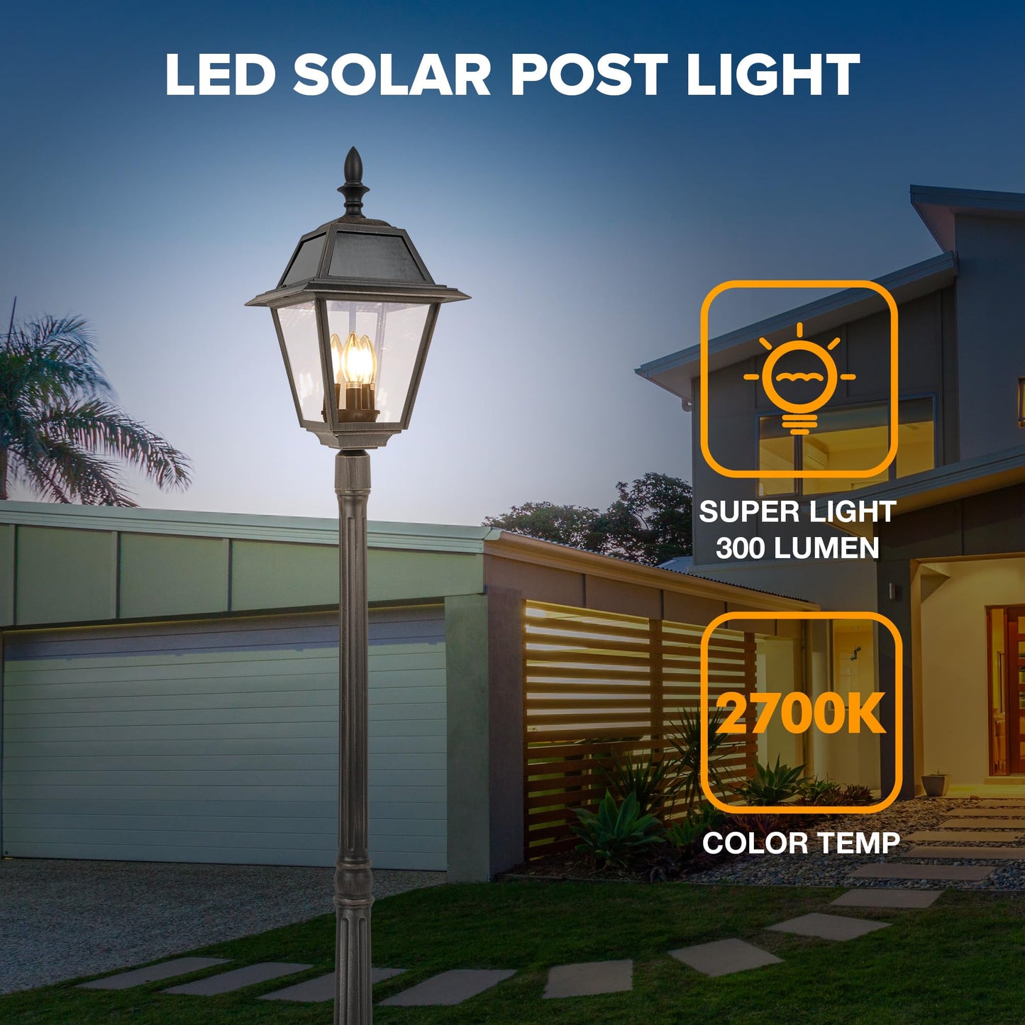 LUTEC Outdoor Solar Lamp Post Light, 300LM Waterproof, Aluminum, Brown, Dusk to Dawn for Garden, Patio, Yard