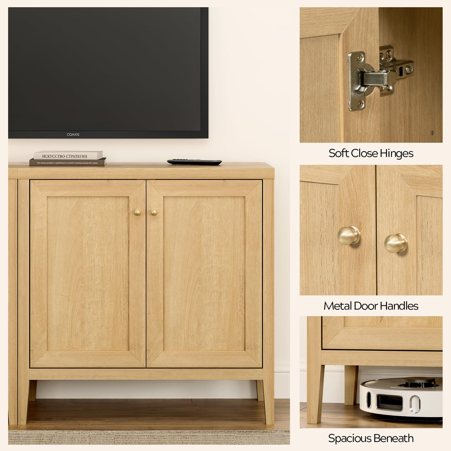 EYYTHUNG Sideboard Buffet Cabinets Set of 3 with Adjusable Shelves, Farmhouse Storage Cabinet, Credenza, Accent Cabinet, Kitchen Coffee Bar Console Table for Living Dining Room, Natural Oak