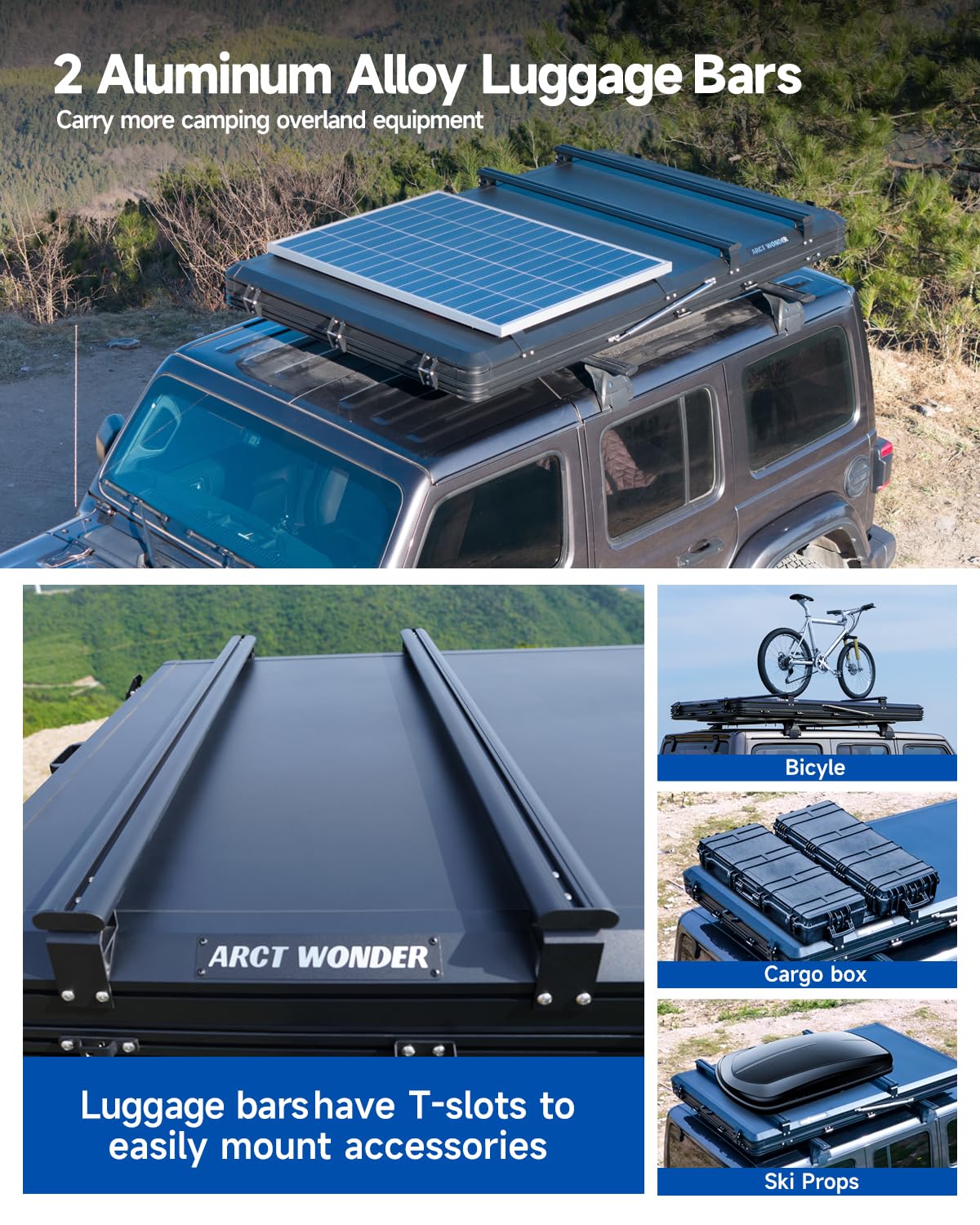 Rooftop Tent Hard Shell,Solar Panel Roof top Tent Hardshell, pop up Rooftop Camping for Jeep Truck Car SUV Van Wrangler.