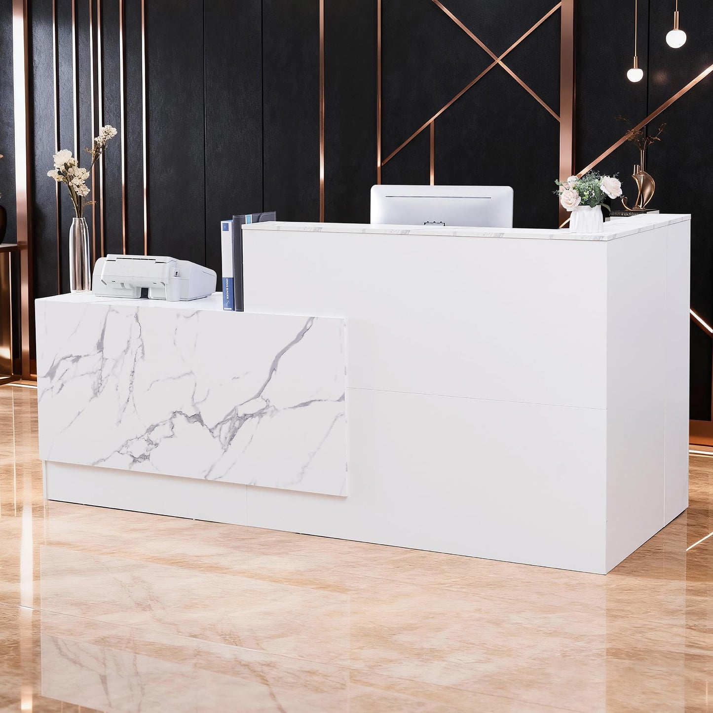 Zethvax L-Shaped Reception Desk,Large Front Desk with Keyboard Tray, Lockable Drawers & File Cabinet, Receptionist Desk for Checkout,Lobby and Beauty Salon