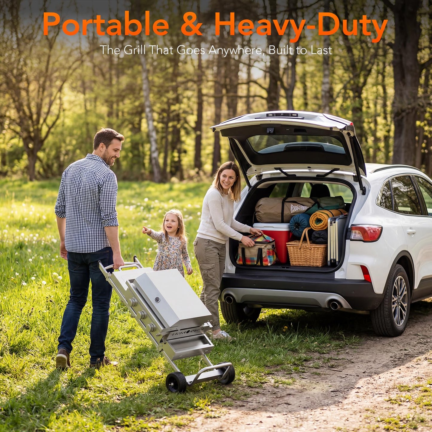 Heavy-Duty 3-Burner Propane Gas Griddle, Portable Griddle with Collapsible Stand, Full Stainless Steel Construction, 24,000 BTU Flat Top Gas Grill Griddle for Camping, Tailgating, Backyard & Patio