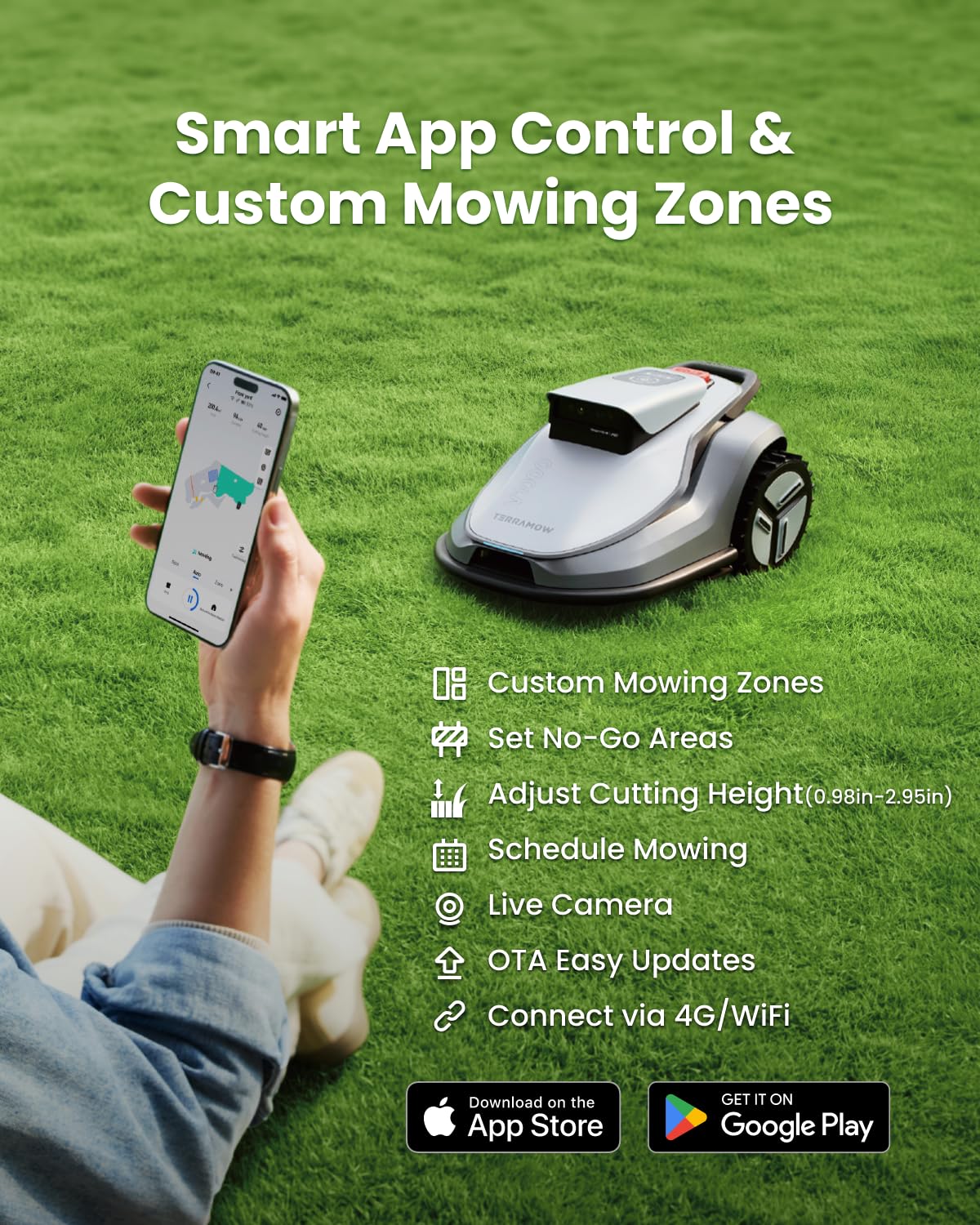 TerraMow V1000 Robotic Lawn Mower with Garage, Tri-AI Vision, No Wire/RTK/Signal Issues, Auto Mapping, Max 0.3 Acres, Vision Navigation, AI Obstacle Avoidance, 100% Hands-Free for Complex Gardens