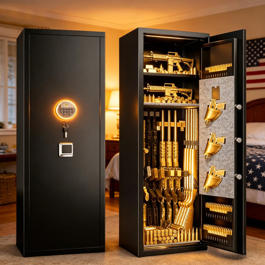 Bezuny No Assembly Required Gun Safe for Rifles and Pistols Fingerprint,14" W x 58" H Adjustable Gun Cabinet for Home,14-15 Gun Safes for Rifle and Password Lock,Black