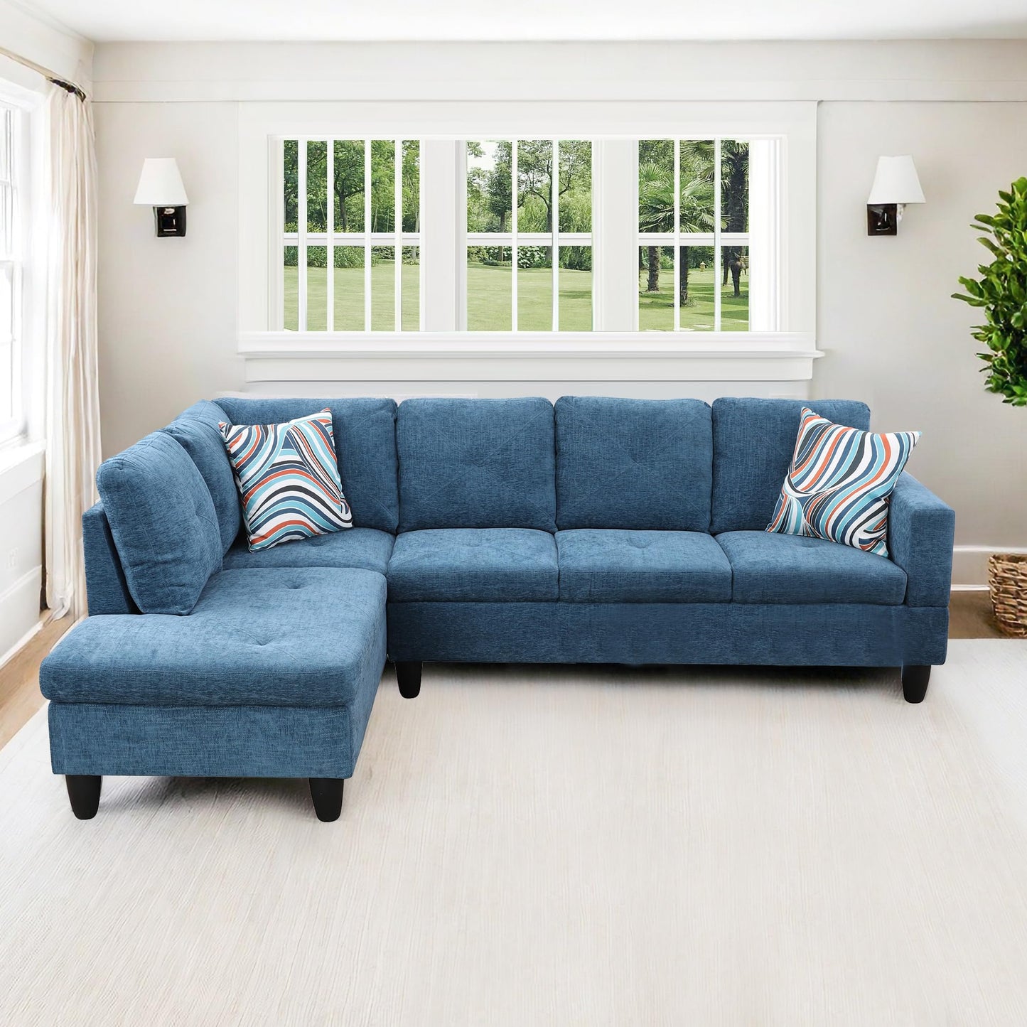 NicBex 97" L Shaped Couch Sectional Couches for Living Room, 2-Piece Linen Modular Sofa with Movable Chaise & Deep Seat for Apartment, Bedroom, Office, Blue