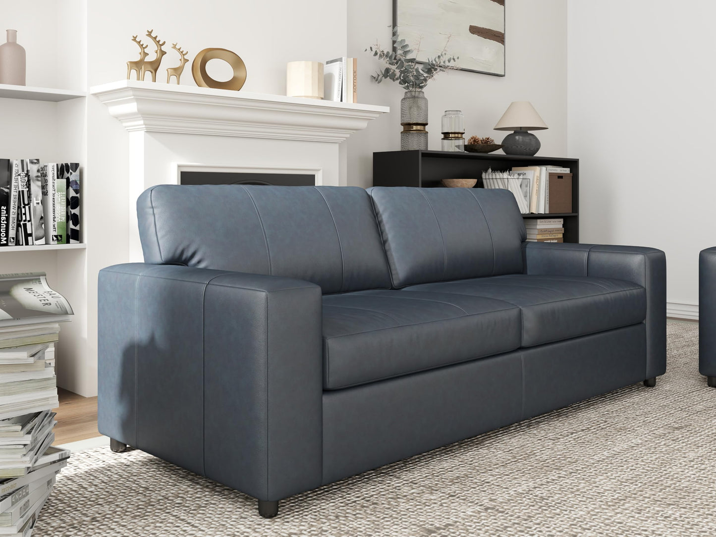 Roundhill Furniture Sakan Leather Upholstered 2-Piece Living Room Set, Sofa and Loveseat, Blue