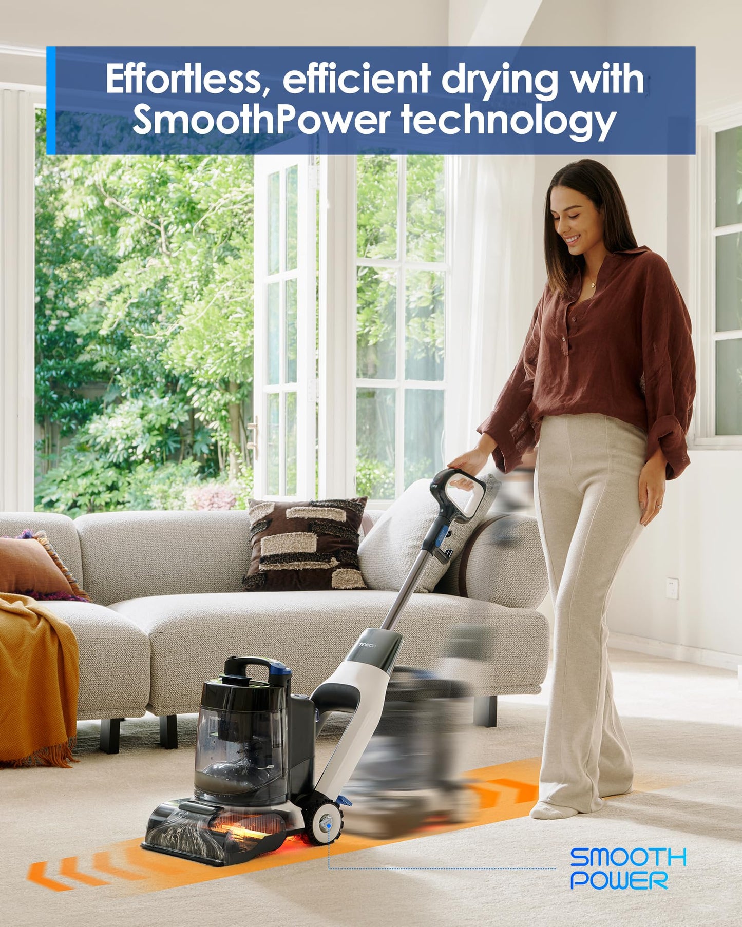 Tineco CARPET ONE Cruiser Smart Carpet Cleaner, Self-Cleaning and FlashDry, Deep Cleaning for Pet, Carpet and Upholstery, 167℉ PowerDry, 130W Powerful suction SmoothPower