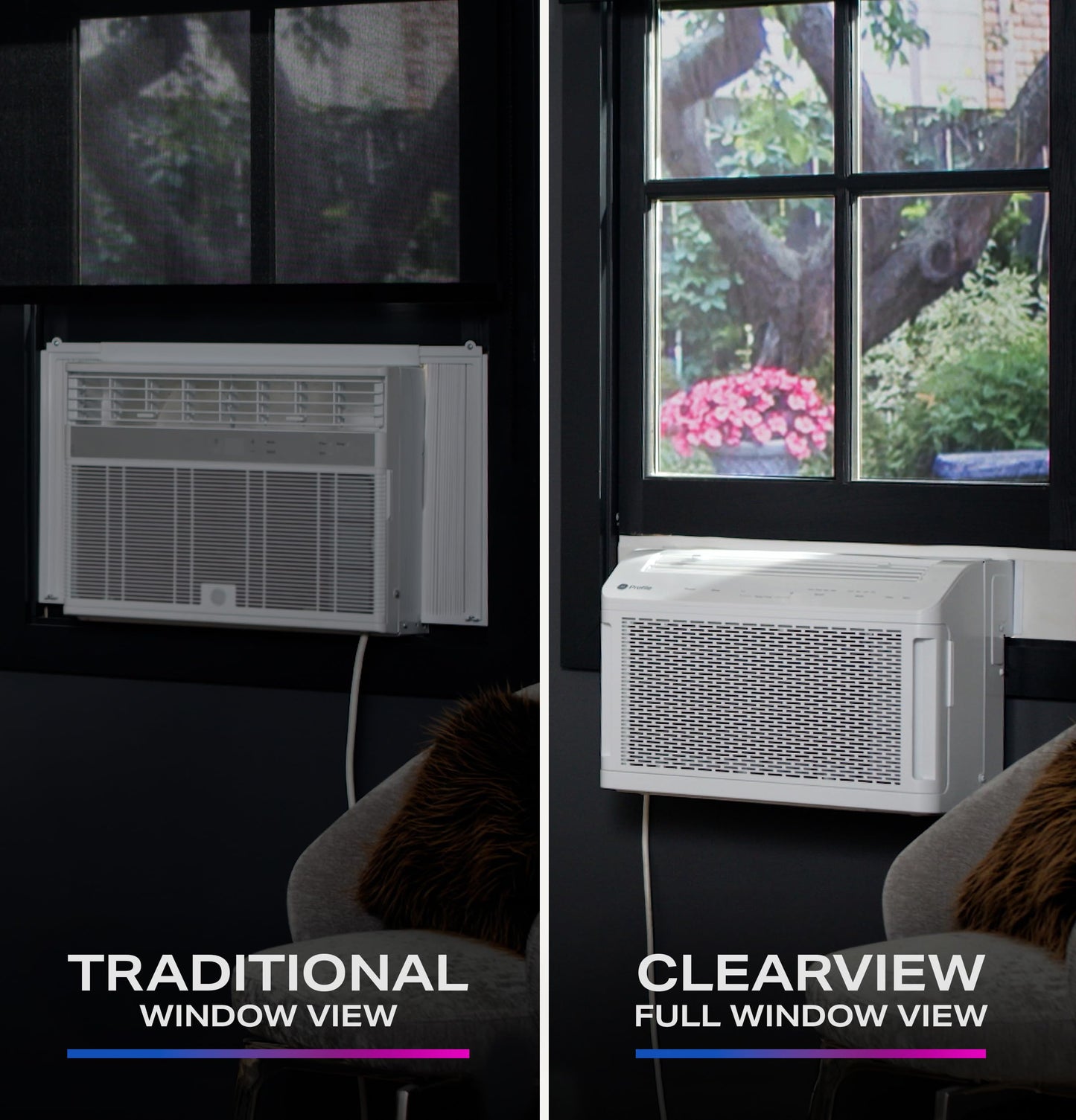 GE Profile ClearView Window Air Conditioner Unit, 8,300 BTU, Energy Efficient Cooling up to 350 sq ft., Ultra Quiet, SMART Home Capable, Includes Remote, White