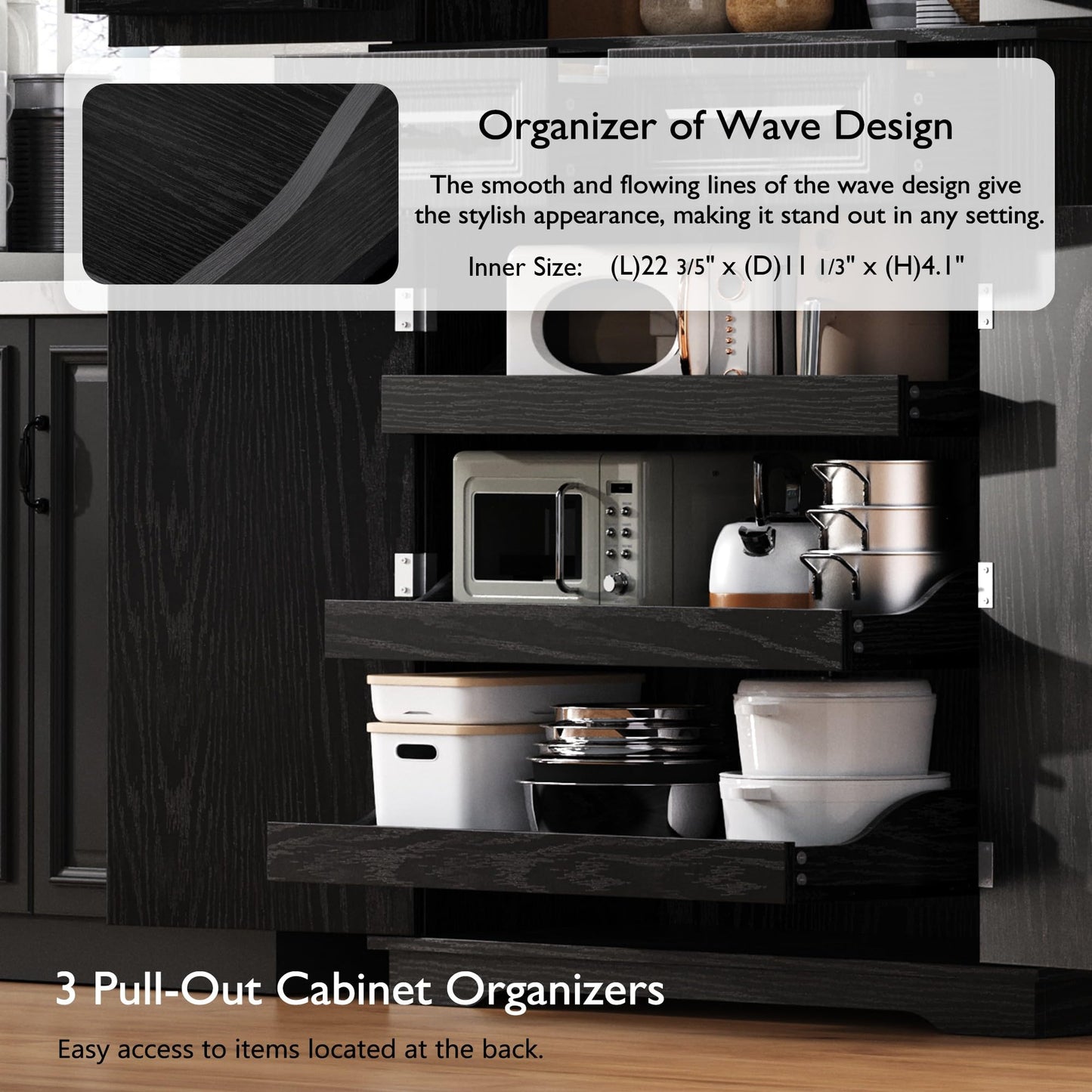 Ball & Cast 71" Farmhouse Kitchen Pantry Cabinet with 3 Pull-Out Organizers, Tall Storage Cabinet with 4 Doors, 2 Drawers, 6 Door Shelves & Adjustable Shelves, Freestanding Cupboard, Black