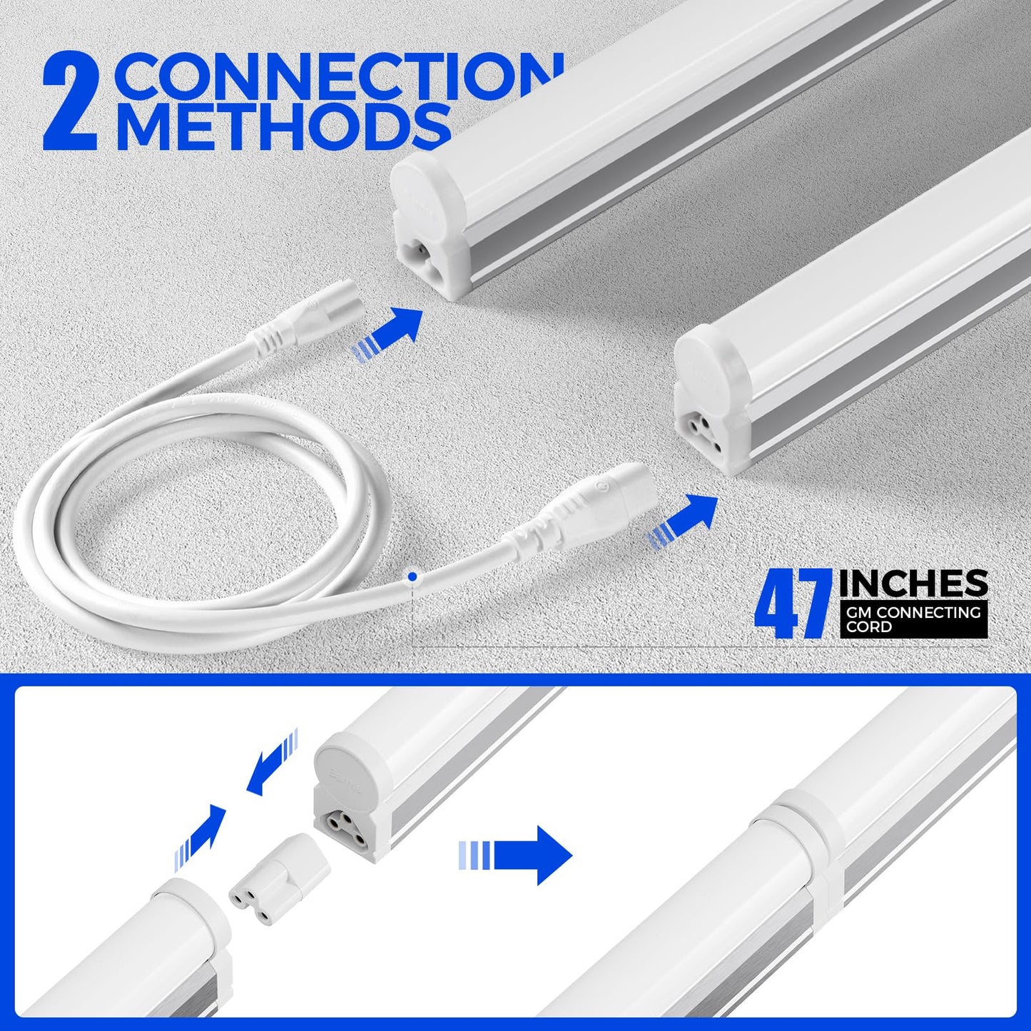 Barrina LED Shop Light 4ft 2200lm 6500K T5 Fixture Linkable Aluminum 8-Pack