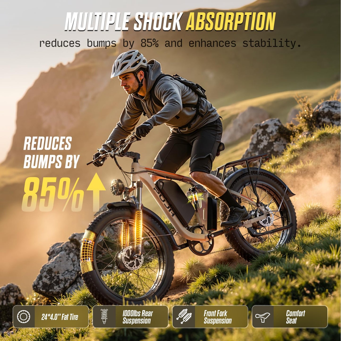 PUJH 6000W Dual Motor E-Bike Up to 100Mi 60V 24" Fat Tire for Adults PU364