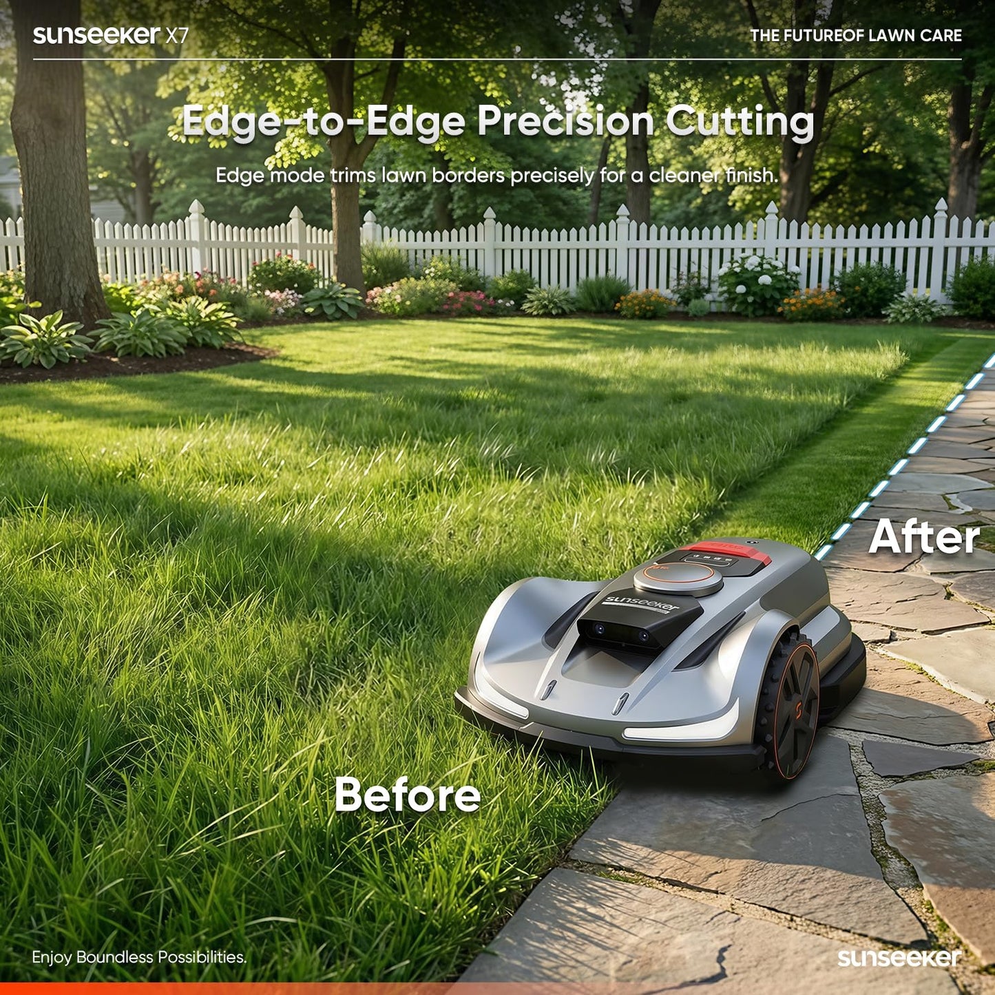 Sunseeker X7 Wireless Robot Lawn Mower 0.75 Acre/ 32,000Sq. Ft, with Smart APP Control, Vision AI System & RTK, Path Planning, Adaptive Floating Cut Height up to 4", for Medium to Large Yards