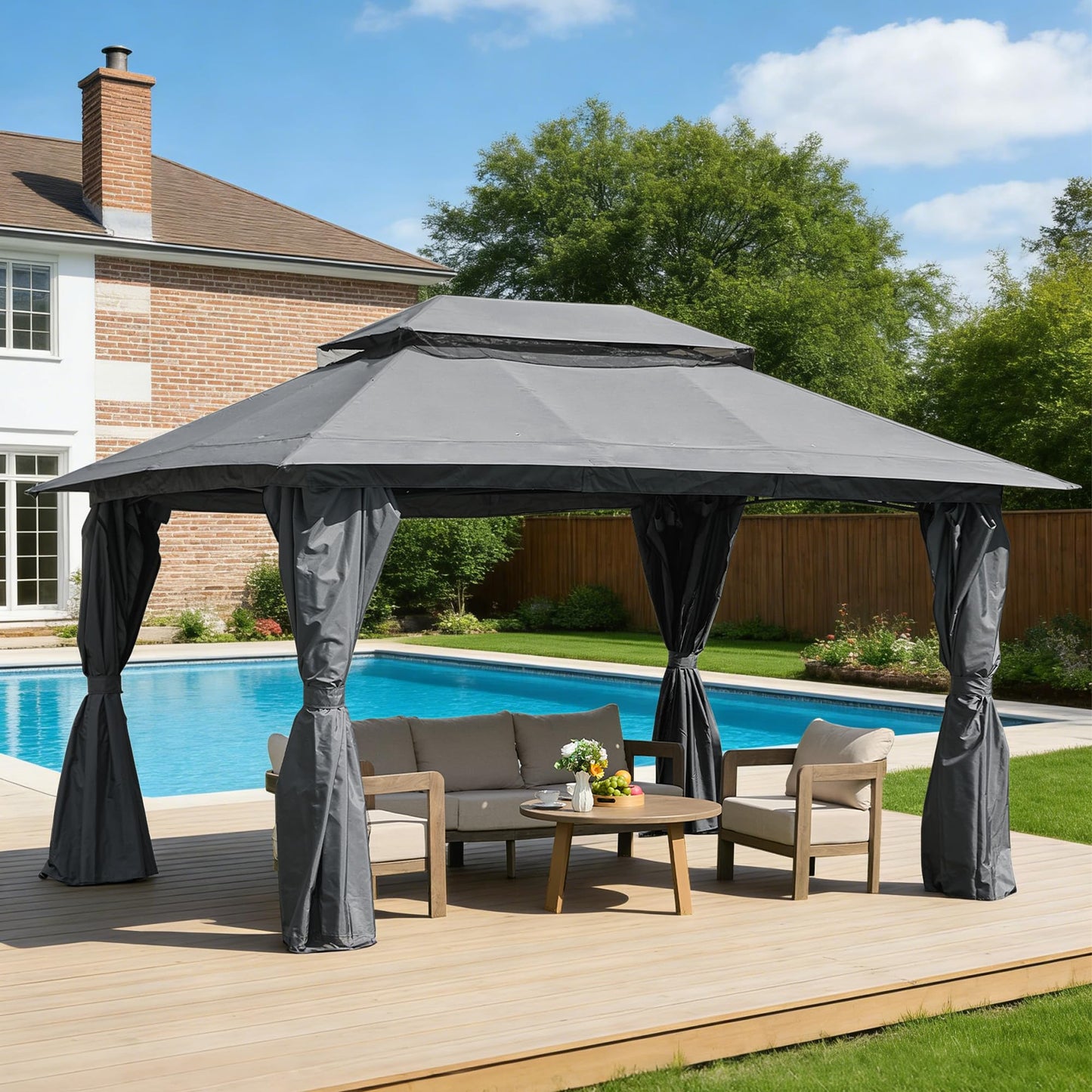 COMLAX FIELD Outdoor Gazebo 10x13 with Mosquito Netting and Privacy Screens, Screen Tent with Double-Roof, Heavy Duty Shelter Canopy Tent, Patio Gazebo for Backyard, Garden, Lawn, Party