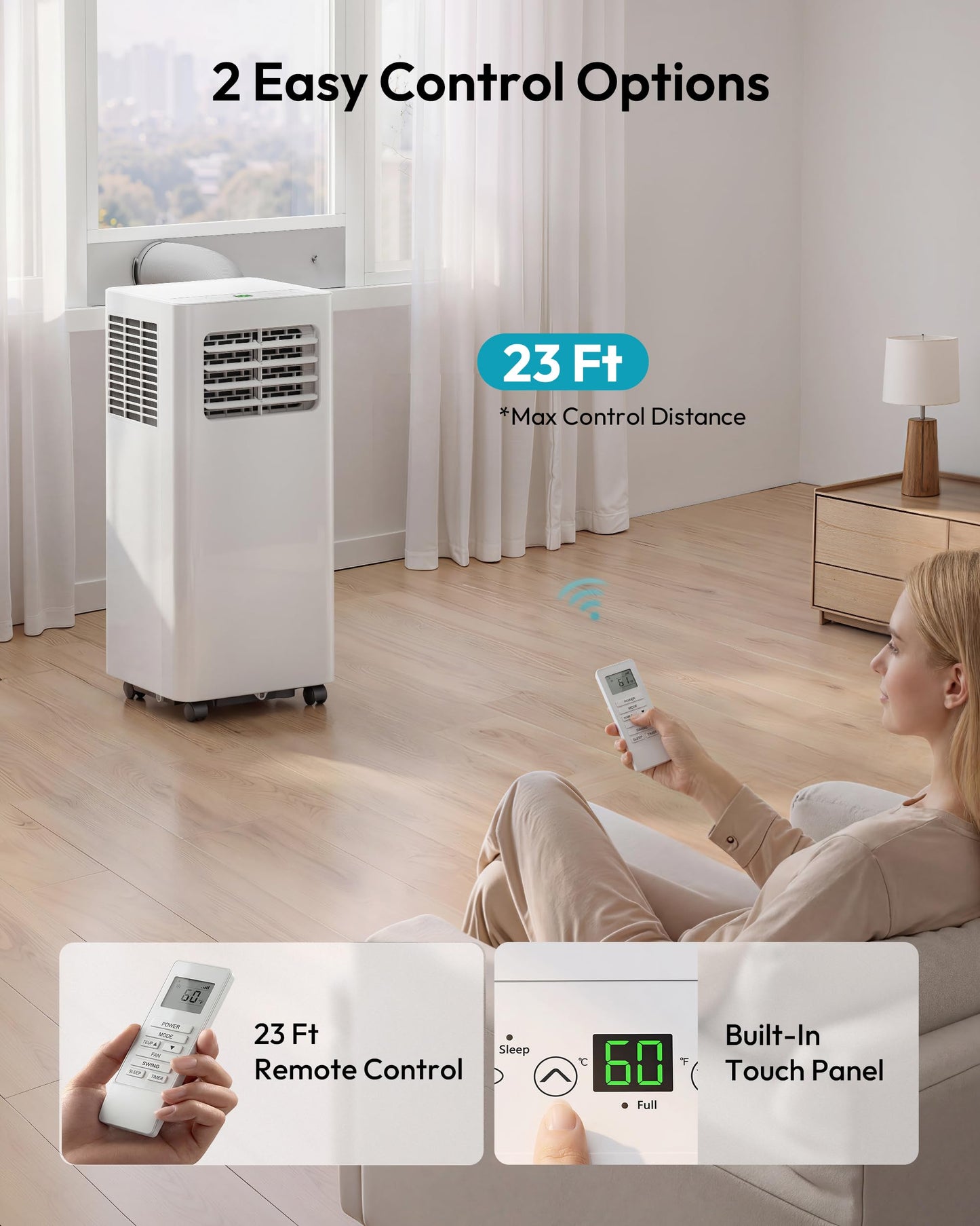EUHOMY Portable Air Conditioners 14,000 BTU, Smart 4-in-1 Portable AC Unit Cools Up to 650 Sq.Ft, Cool, Dehumidifier, Fan, Remote/WiFi App Control, Window Kit for Bedroom, 350 CFM, 24H Timer