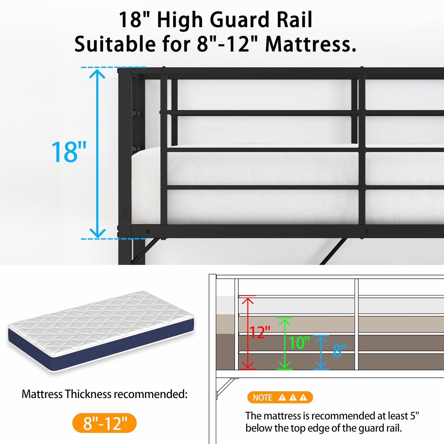 Realhotan 75Inch Queen Loft Bed with Ladder and High Guardrail, No Box Spring Required,Space-Saving,No Sagging Metal Slat Support Heavy Duty Bedframe, Black