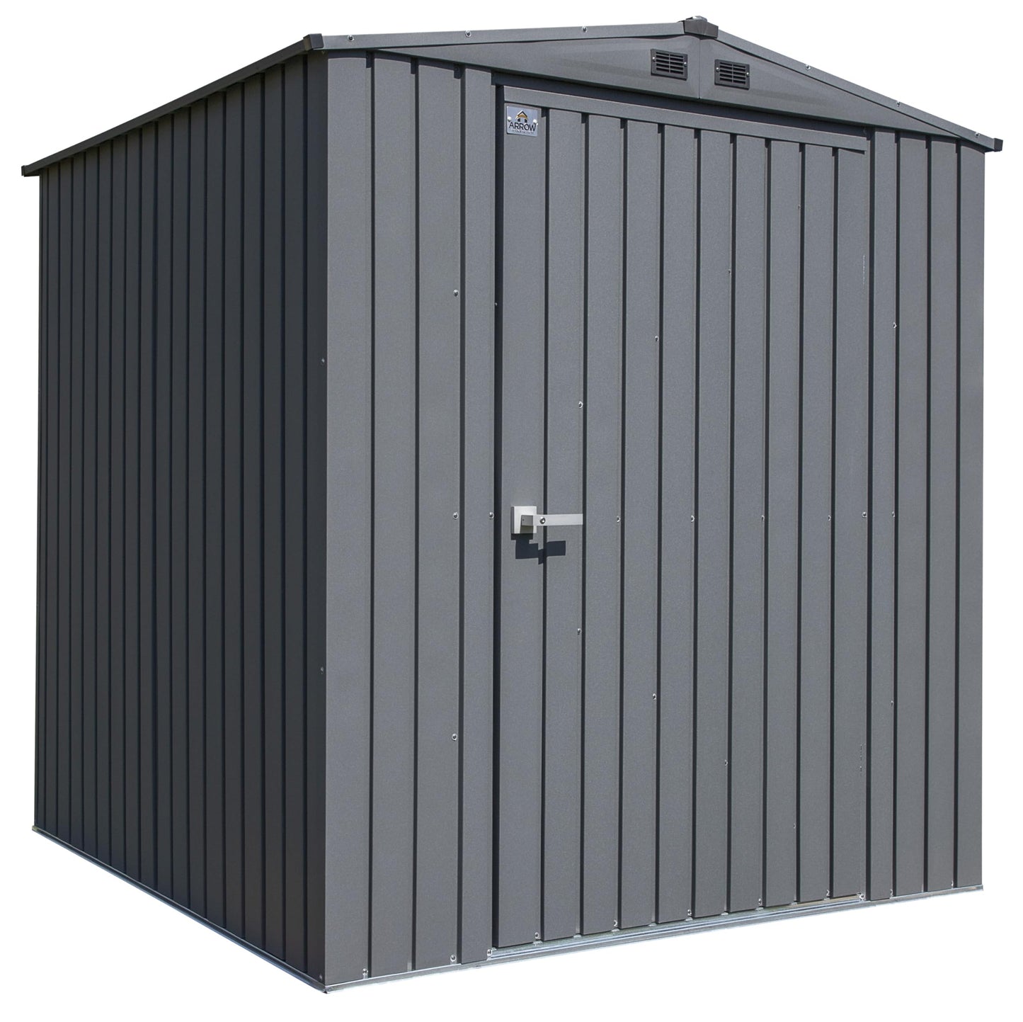 Arrow Shed Elite 6' x 6' Tall Outdoor Steel Storage Shed with High Gable and Lockable Doors Storage Building, Anthracite