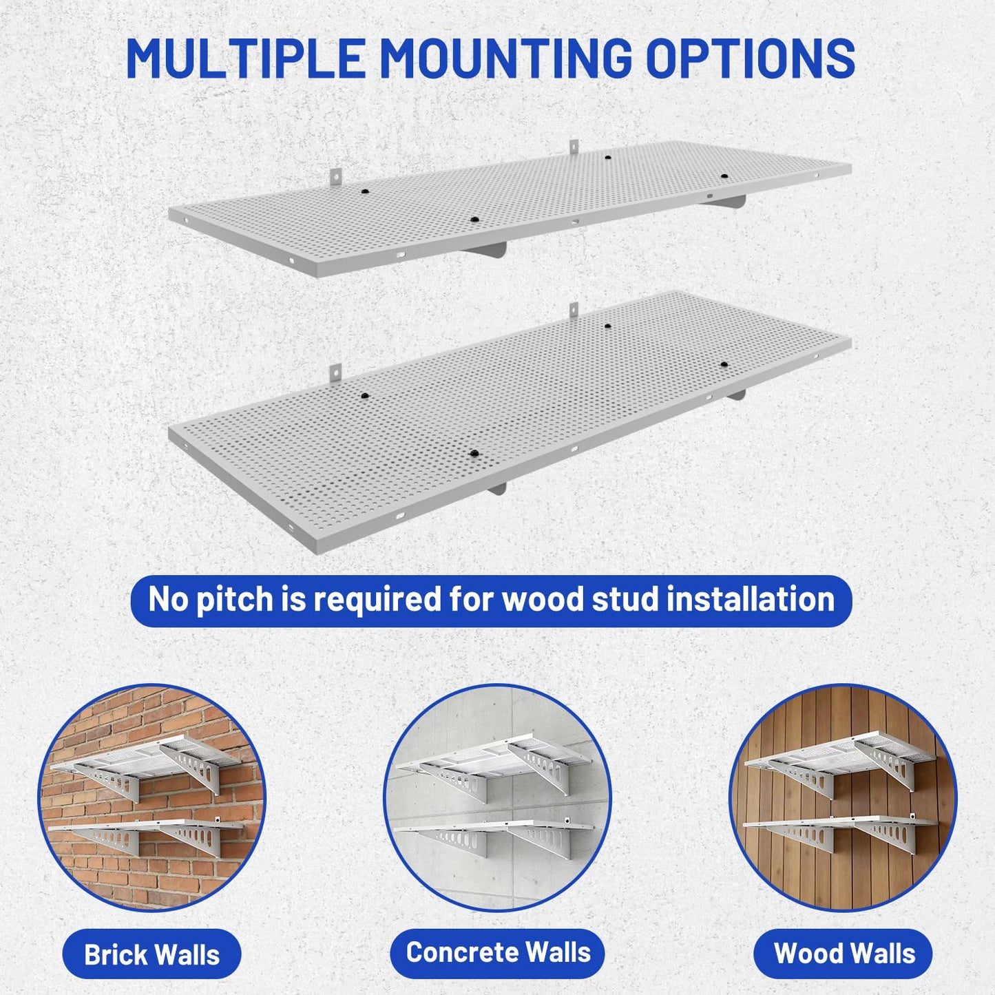 ZONEGRACE 4-Pack 1.5x4ft Garage Storage Wall Shelves, 1000 Lbs Heavy Duty Wall Mounted Shelves, Flat Rack Garage Floating Shelves With Complete Install Kit, White