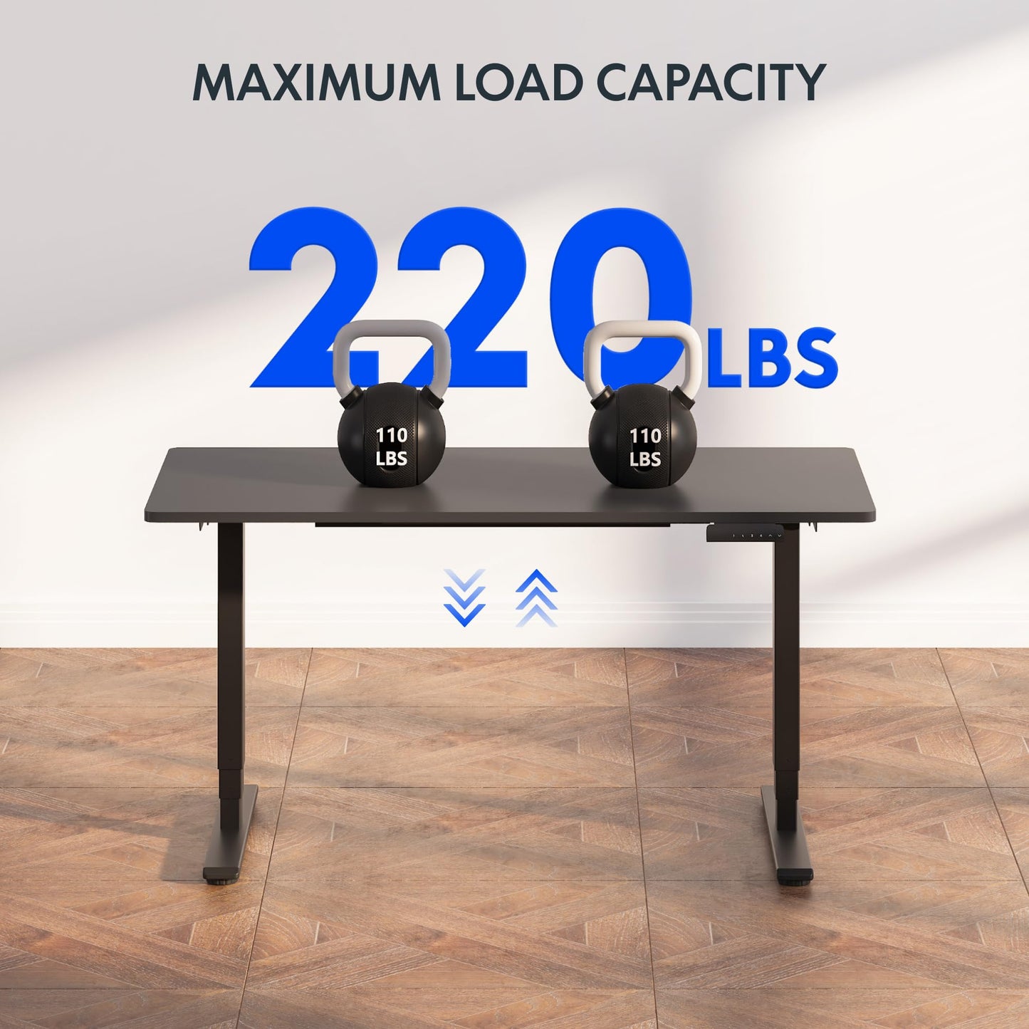 FLEXISPOT E6 3-Stage Dual Motor Electric Standing Desk 55 x 28 Sit Stand Up Desk, Holds 220 lbs, Adjustable Height w/Memory Presets, One-Piece Black Desktop & Black Frame, Ships in 2 Boxes