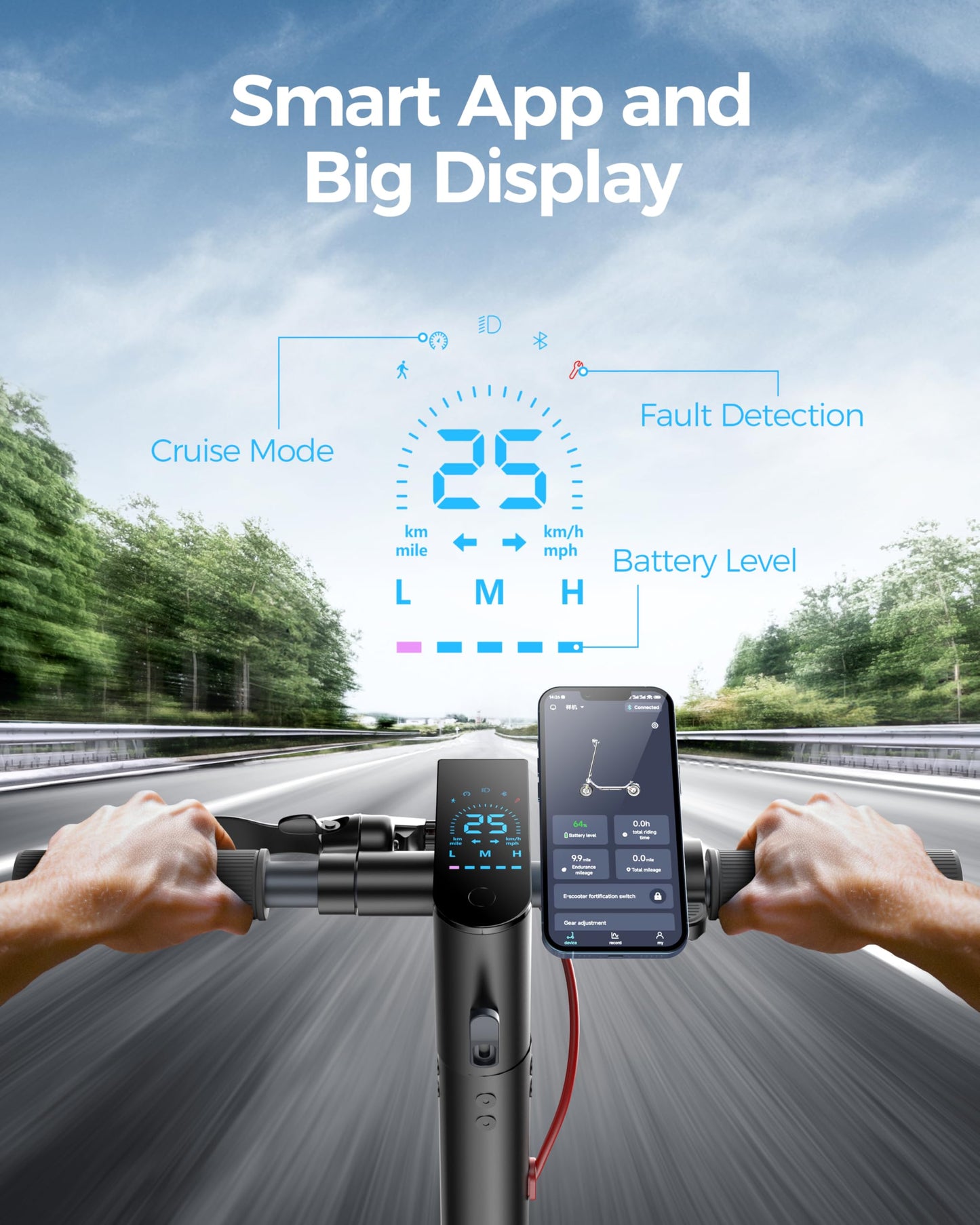 MEGAWHEELS Electric Scooter,Electric Scooter Adults,10in Pneumatic Tires,350W Motor,19 Miles Range,E Scooter with Smart APP Control for Commuting, Outdoor, Short Travel UL2272