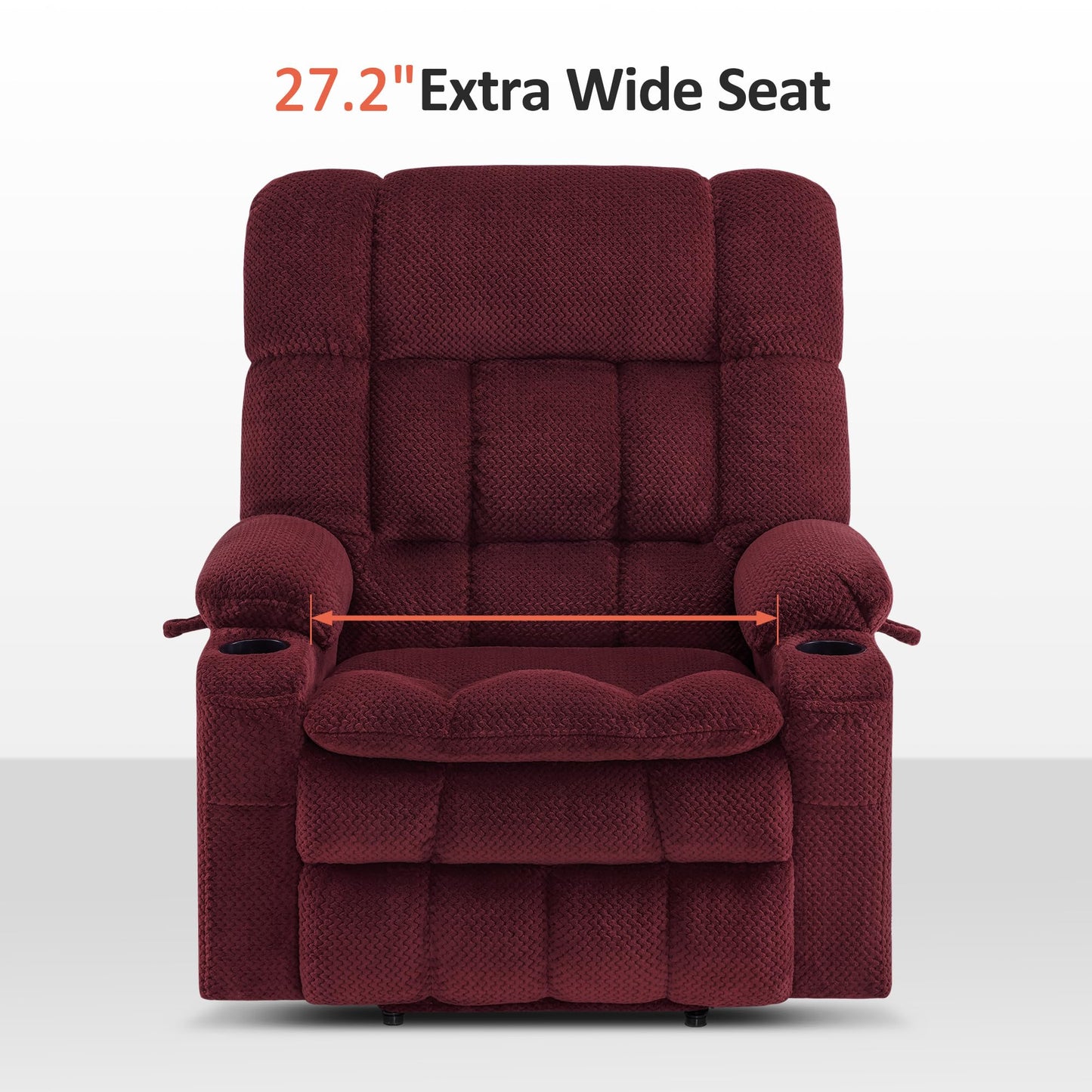 MCombo Oversized Power Lift Recliner Chair for Elderly, Dual Motor Lift Chair with Heat and Massage, Lay Flat Lift Chair for Big and Tall, Cup Holders, Fabric R7891 (Oversize, Burgundy)