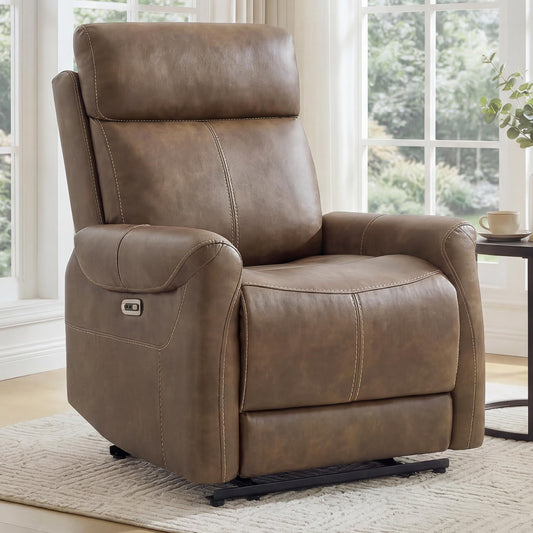 KISLOT Wall Hugger Recliner Chair for Adults, Faux Leather RV Recliner with USB Charging Ports Electric Power Reclining Sofa for Living Room Home Theater Seating Bedroom