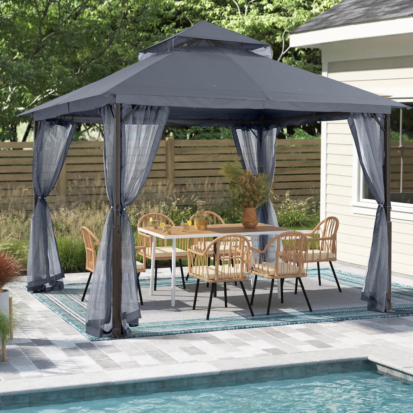 MASTERCANOPY Outdoor Patio Gazebo with Double Roofs, Stable Steel Frame and Mosquito Netting (11x11,Dark Gray)