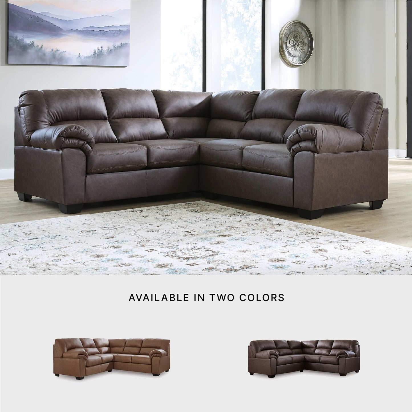Signature Design by Ashley Whitlock L-Shape Right-Arm Facing Contemporary Faux Leather 2-Piece Sectional with Removable Cushion, Dark Brown