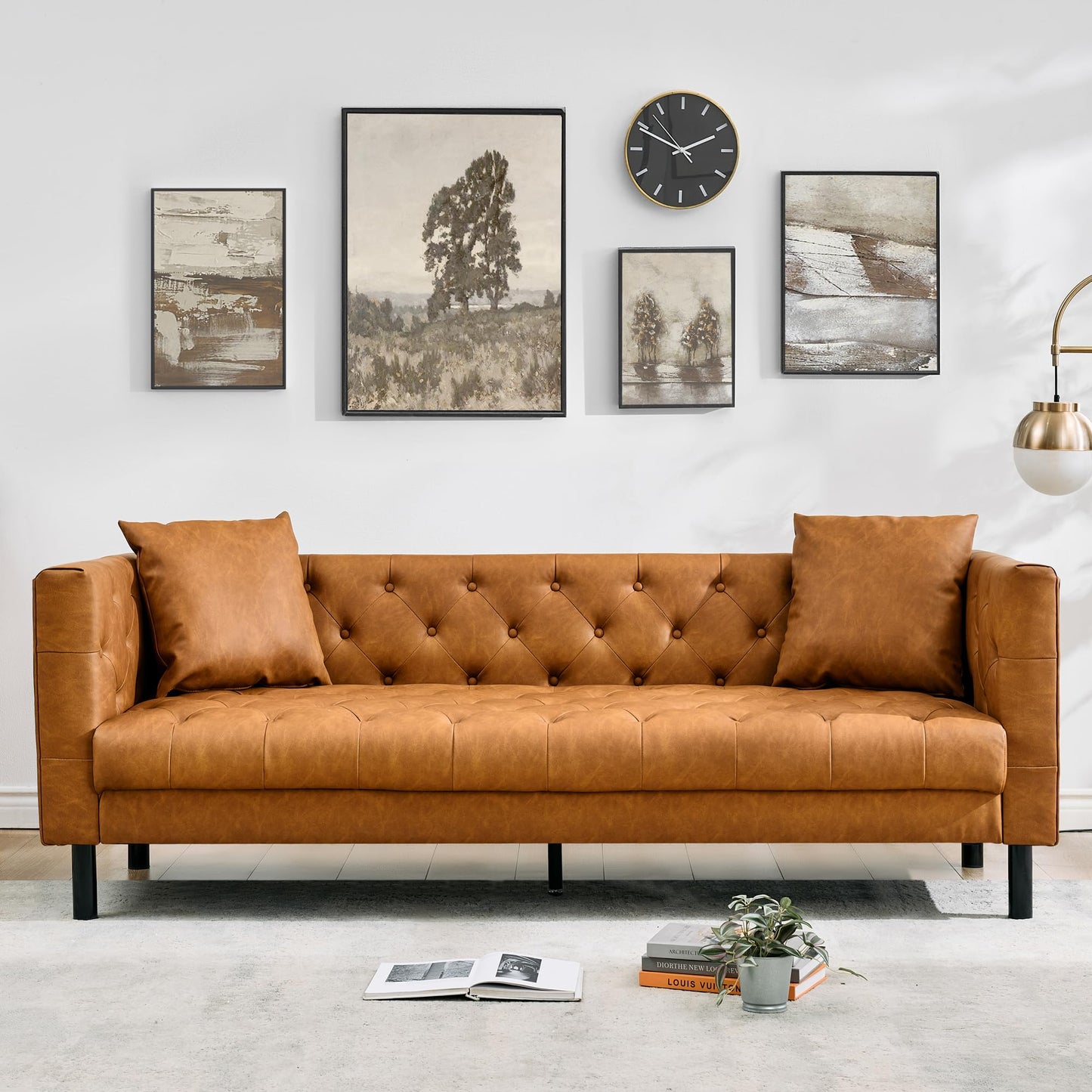 GarveeTech Modern Leather Sofa 81", Chesterfield Style 3 Seater Couch with Deep Seat, Hand-Tufted Button Quilting, Vintage Couch for Living Room, Apartment, Office