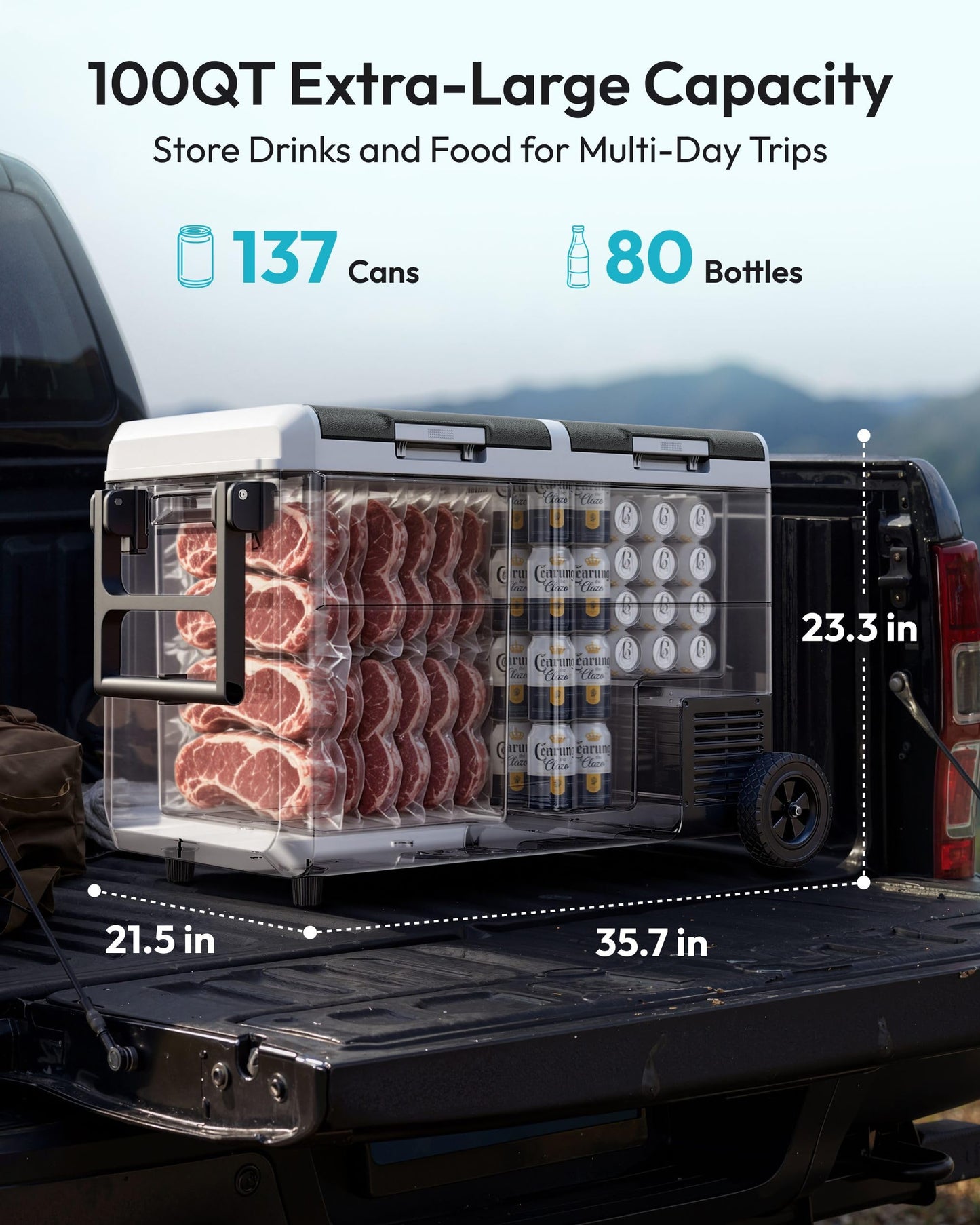EUHOMY 12 Volt Refrigerator, 100QT(95L) Dual Zone Electric Cooler APP Control, IPX4 Waterproof Car Refrigerator -4℉~68℉, Car Fridge 12/24V DC 100-240V AC, Portable Car Freezer for Camping, Travel, RV