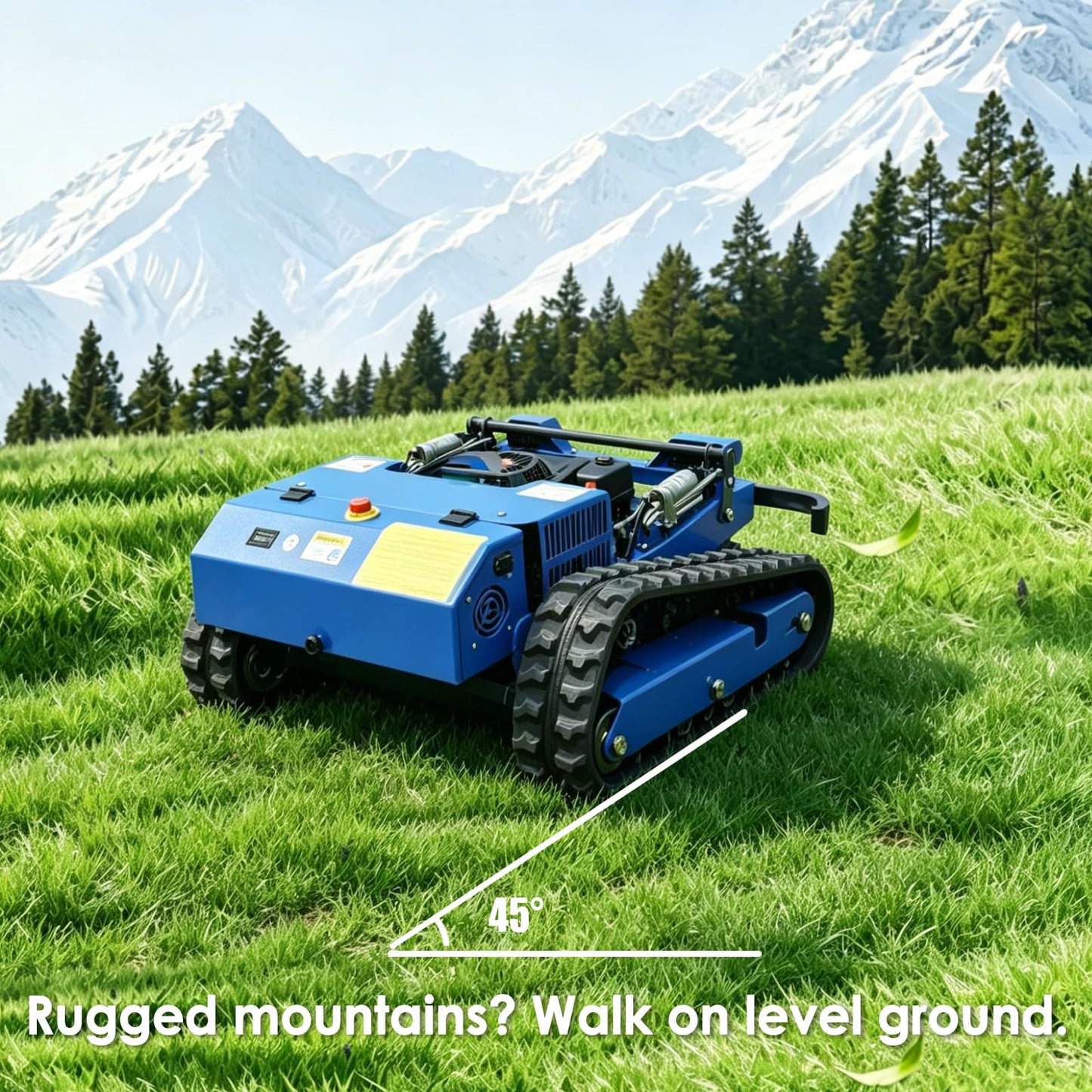 AIWEIYA-Remote Control Lawn Mower,Oil-Electric Hybrid Crawler Track Mower,1.1-5.9 Inch Cutting Height Professional Landscape and Estate Mower for 100% Slope(45°) Large Turf Grass Cutting