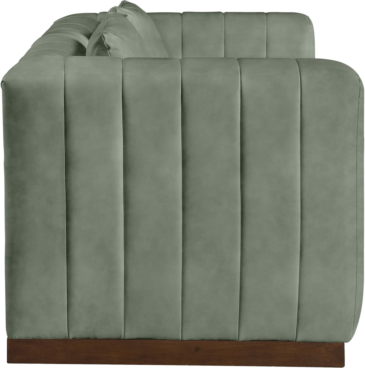 Meridian Furniture 44098Green-L Mallina Collection Modern | Contemporary Loveseat with Soft Green Vegan Leather, Walnut Finish Solid Wood Base, Deep Channel Tufting, 67" W x 36" D x 28.5" H, Green