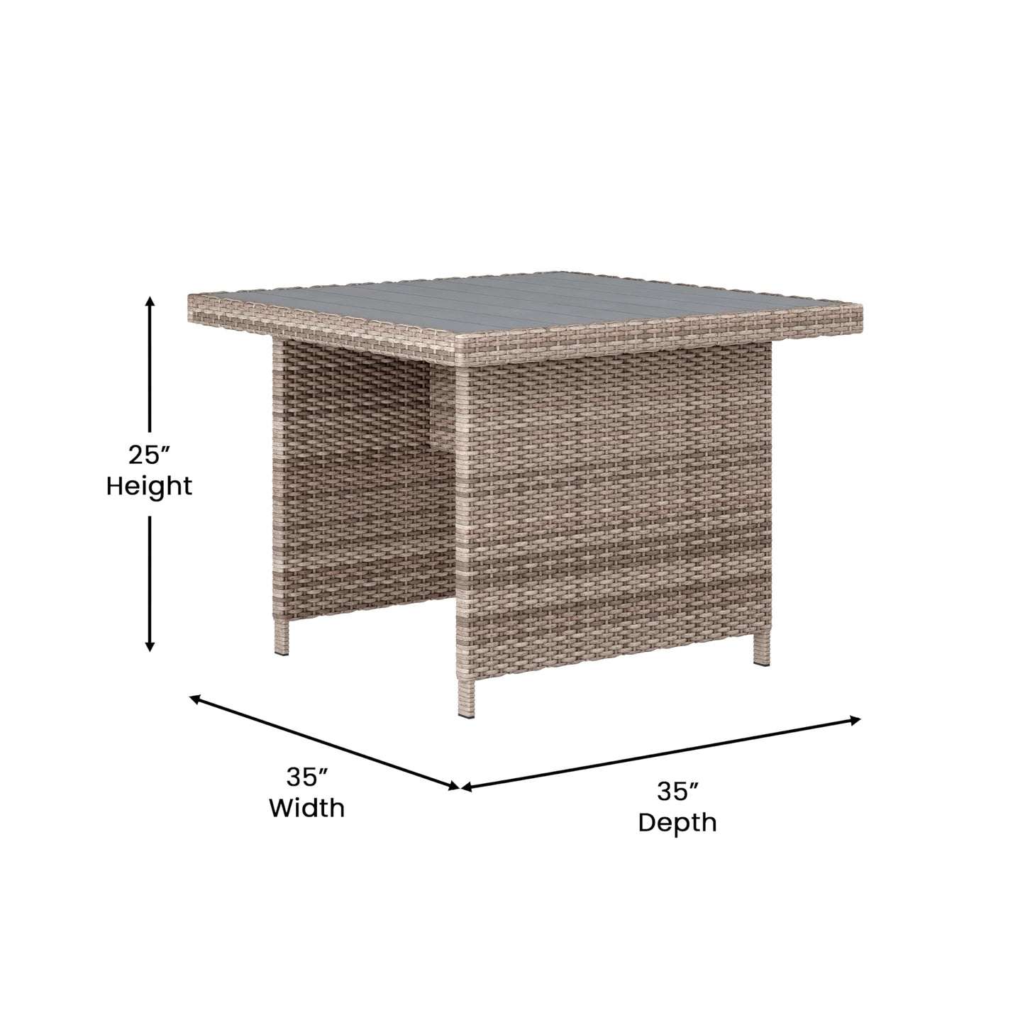 Flash Furniture Huck Wicker Rattan Conversation Set, Versatile Indoor/Outdoor Use, L-Shaped Sofa and Dining Table, Weather-Resistant Cushions, Gray