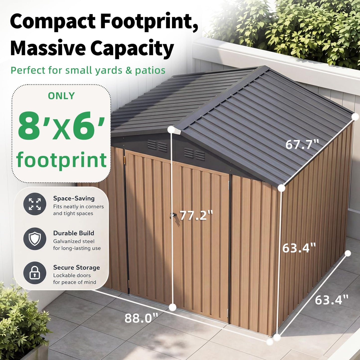 AECOJOY 6' x 8' Outdoor Metal Storage Shed, Heavy Duty Garden Tool Shed with Lockable Double Hinged Door, Small Lawn Mower & Bike Storage Shed for Backyard, Patio - Gray
