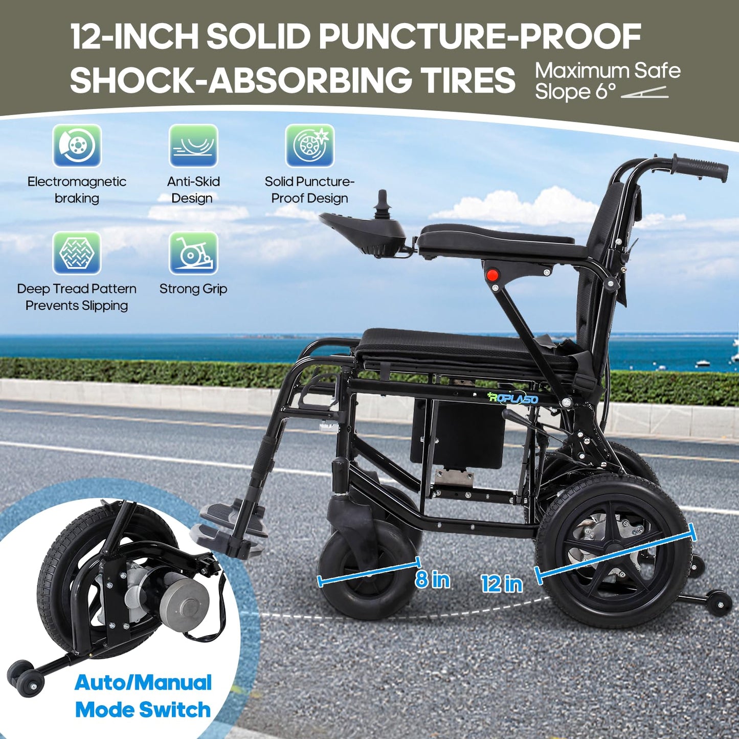 Electric Wheelchair for Adults Lightweight Foldable Electric Wheelchair for Seniors Motorized Wheelchair Power Wheelchairs for Adults (Black)