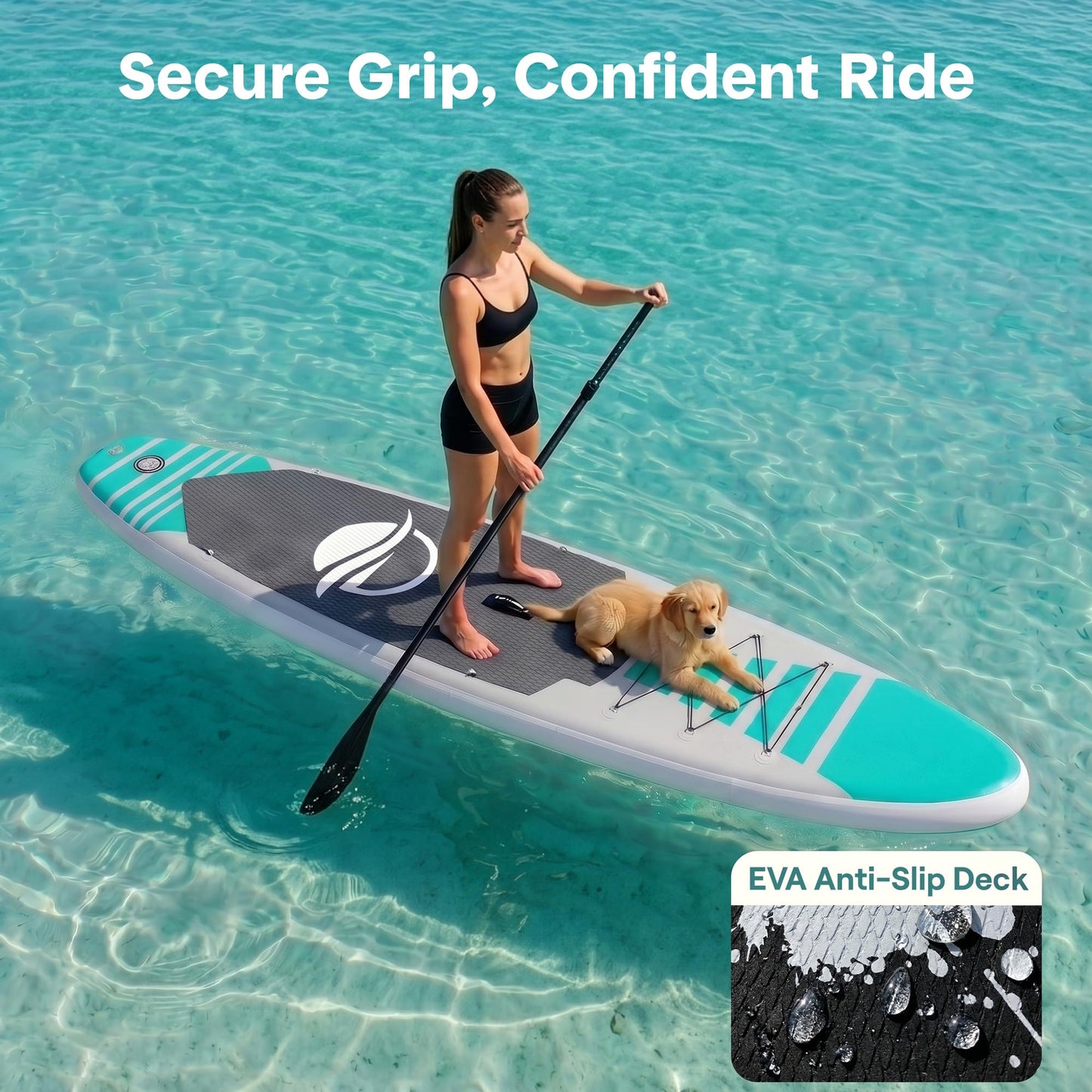 SereneLife 10’ Inflatable Stand Up Paddle Board with Premium SUP Accessories - 32” Wide Stable Design with Non-Slip EVA Deck Pad, for Youth and Adults, 275 lbs. Capacity